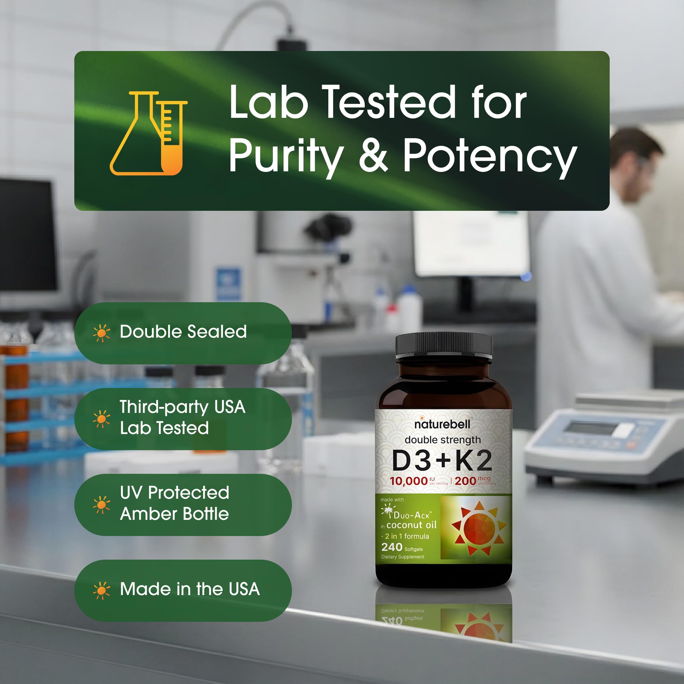 NatureBell Vitamin D3 + K2 Softgels with coconut oil