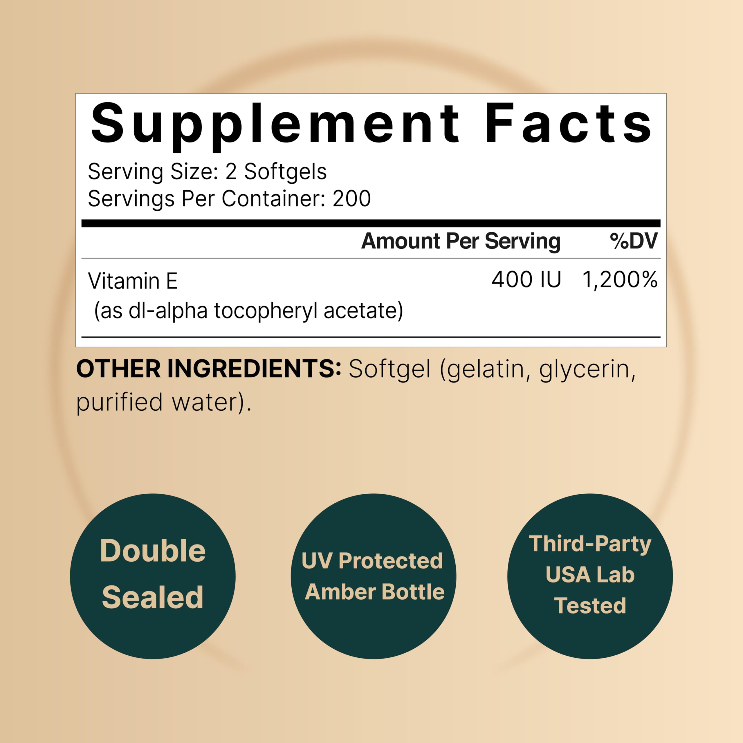 NatureBell Vitamin E Softgels 400IU back label