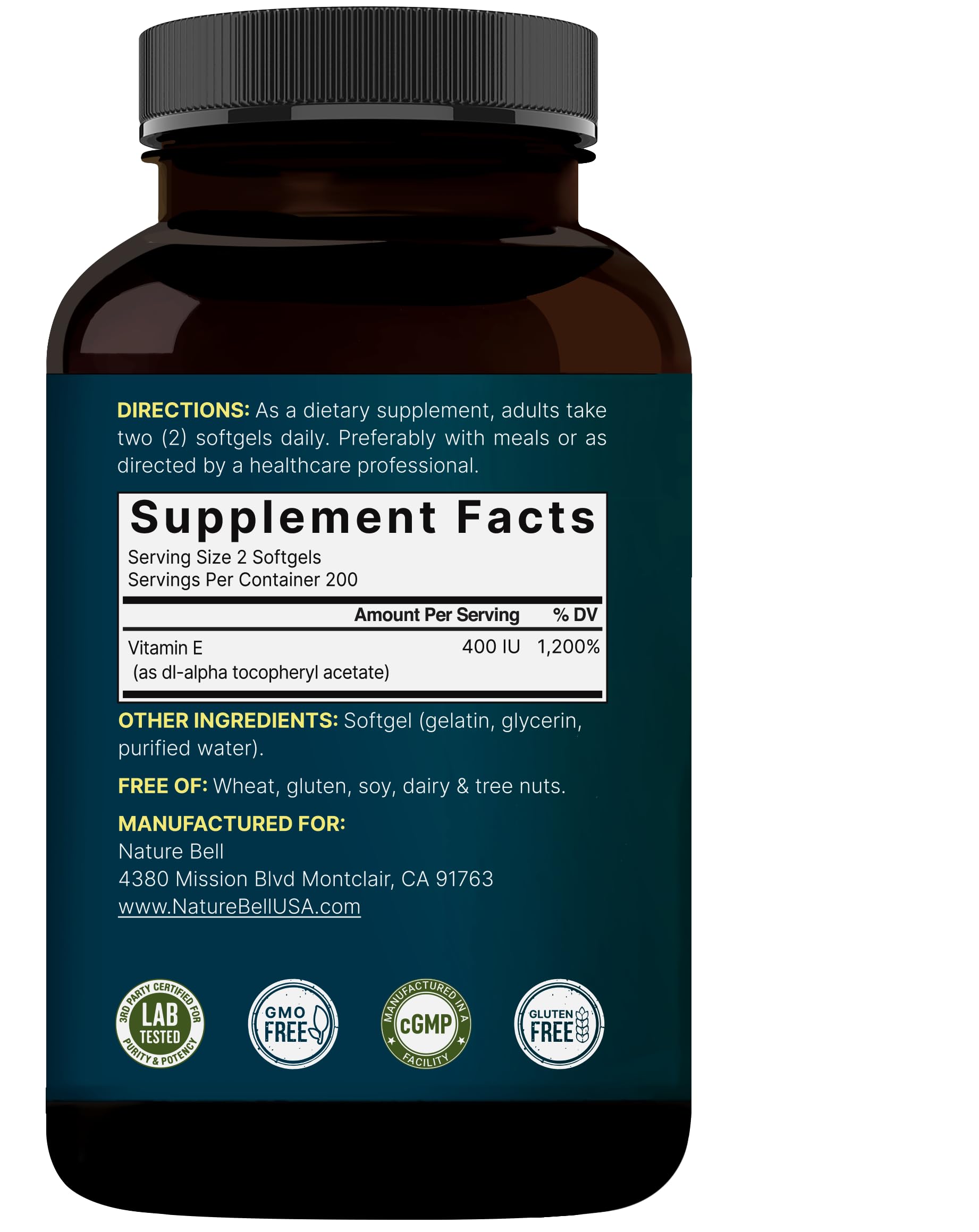 NatureBell Vitamin E Softgels 400IU nutritional information