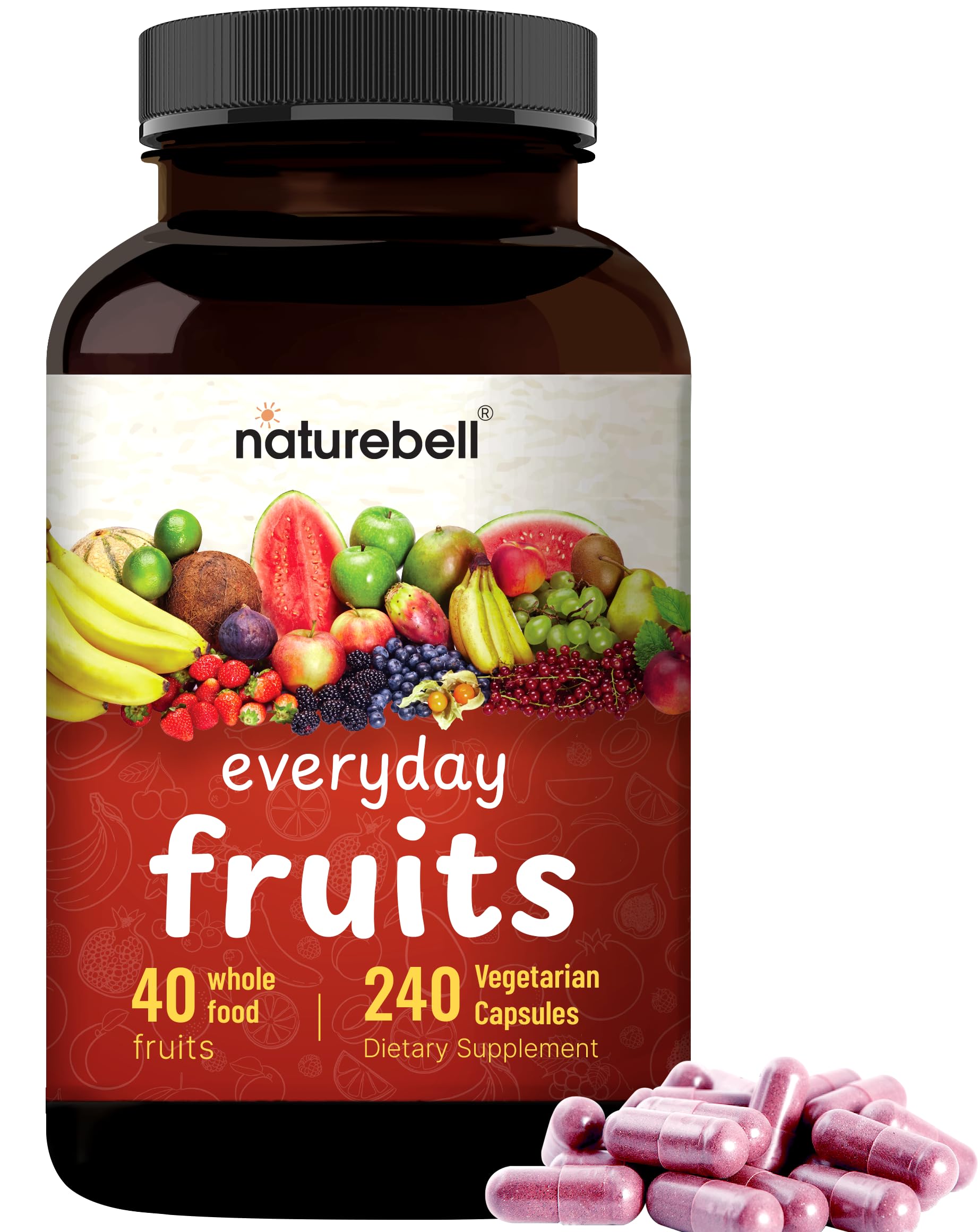 NatureBell Whole Food Fruit and Vegetable Supplement capsule close-up
