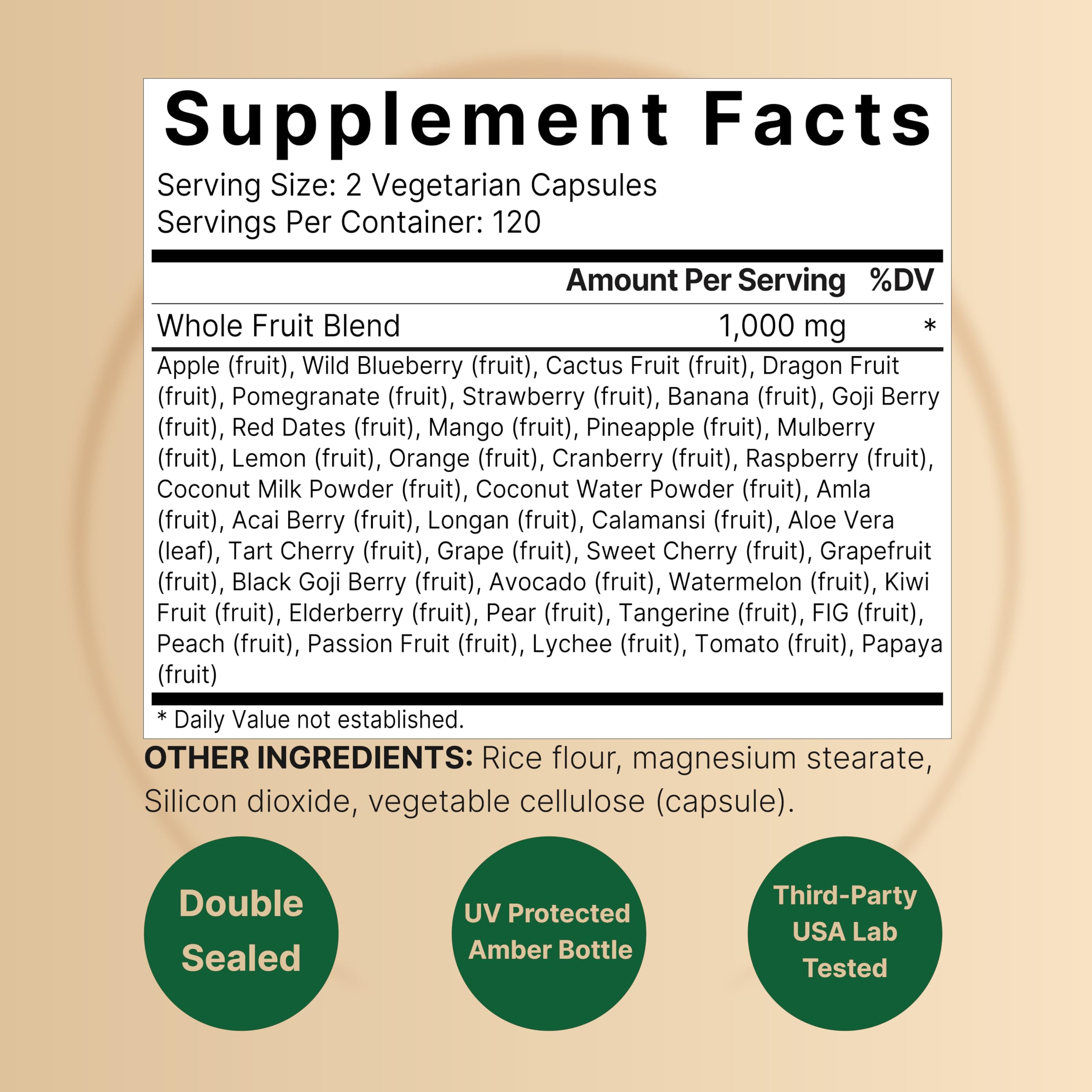 NatureBell Whole Food Fruit and Vegetable Supplement ingredients list