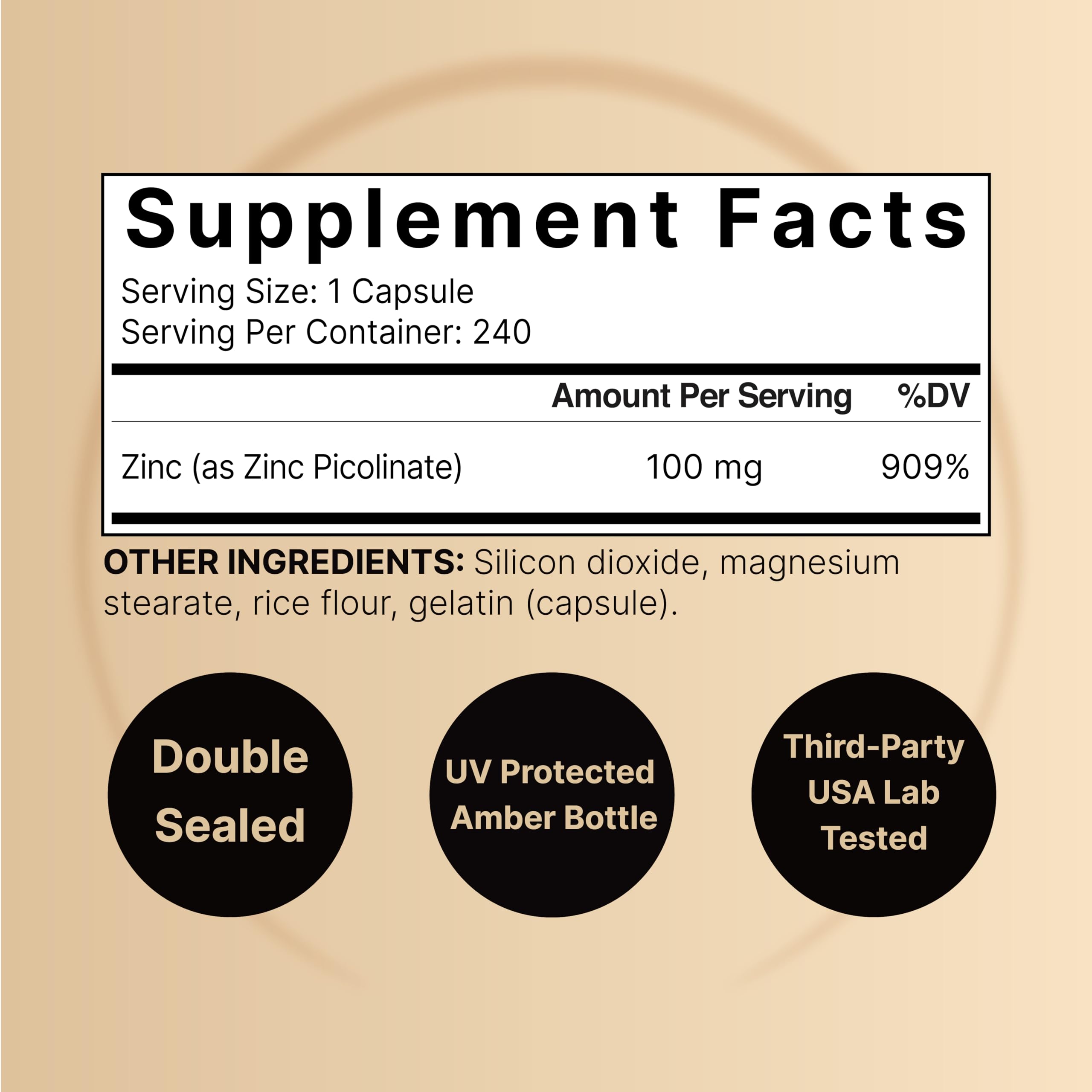 NatureBell Zinc Picolinate Capsules 100mg bottle side view