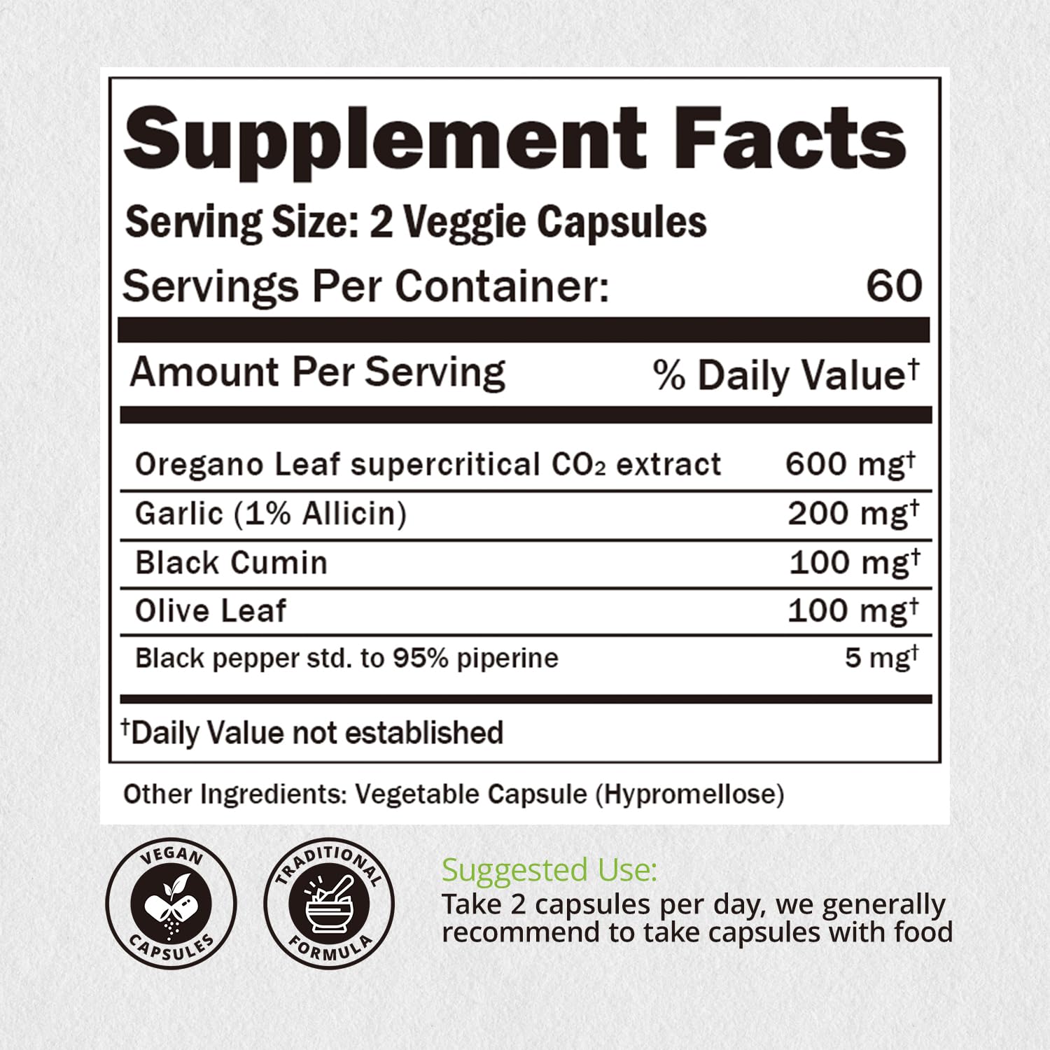 NATUREBULK Oregano Leaf Extract Capsules 600mg bottle with label