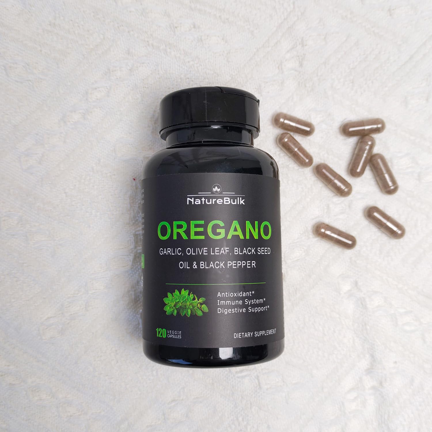 NATUREBULK Oregano Leaf Extract Capsules 600mg with measuring spoon
