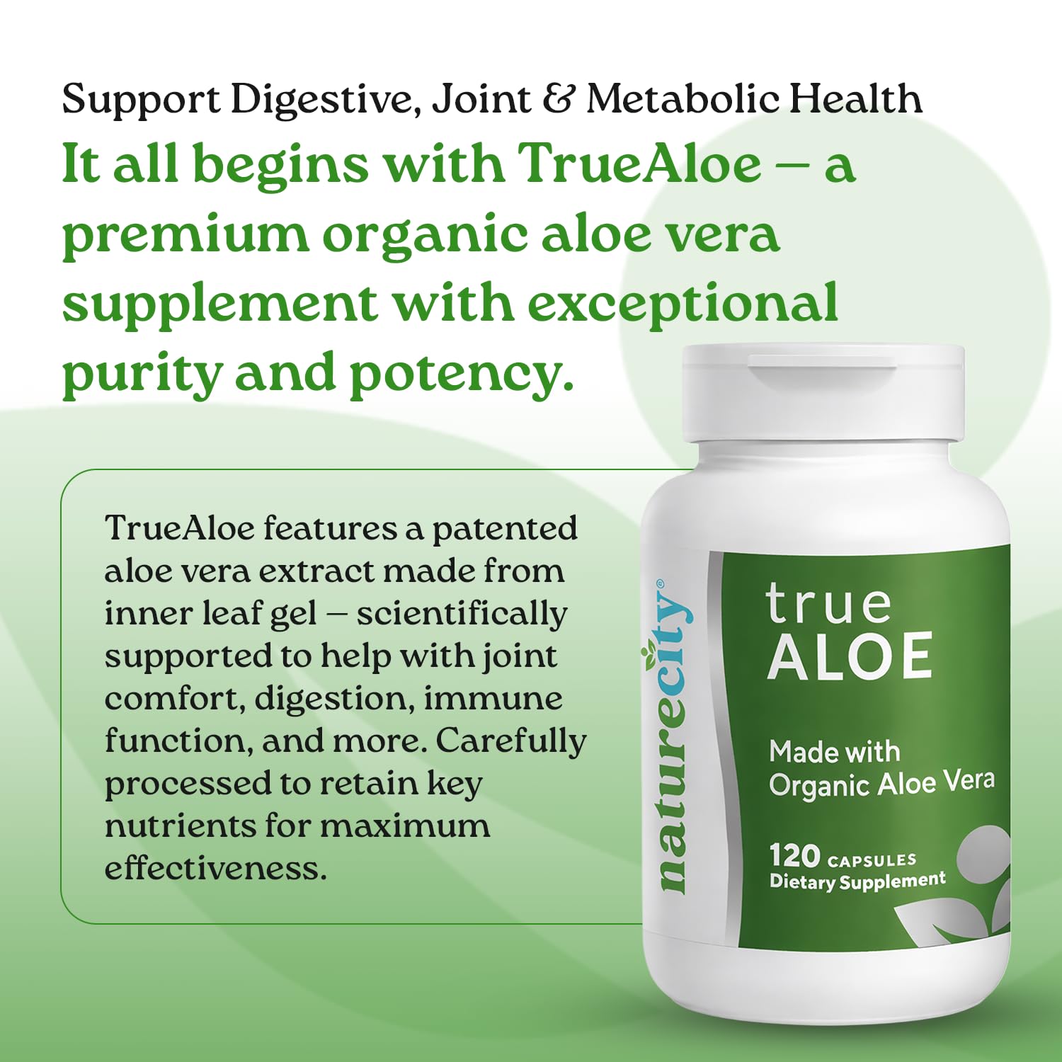 NatureCity Aloe Vera Capsules on a wooden table