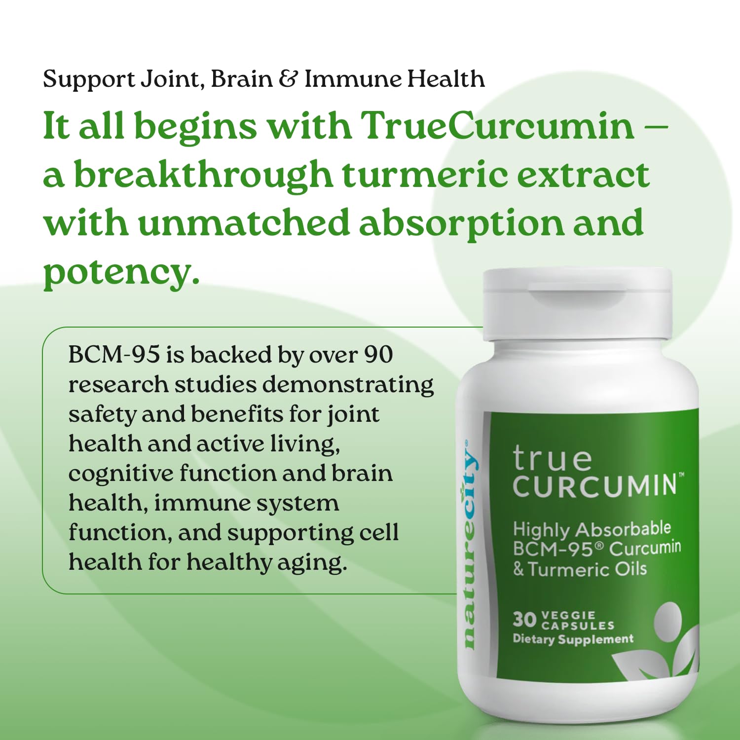 NatureCity Curcumin Capsules with turmeric root background
