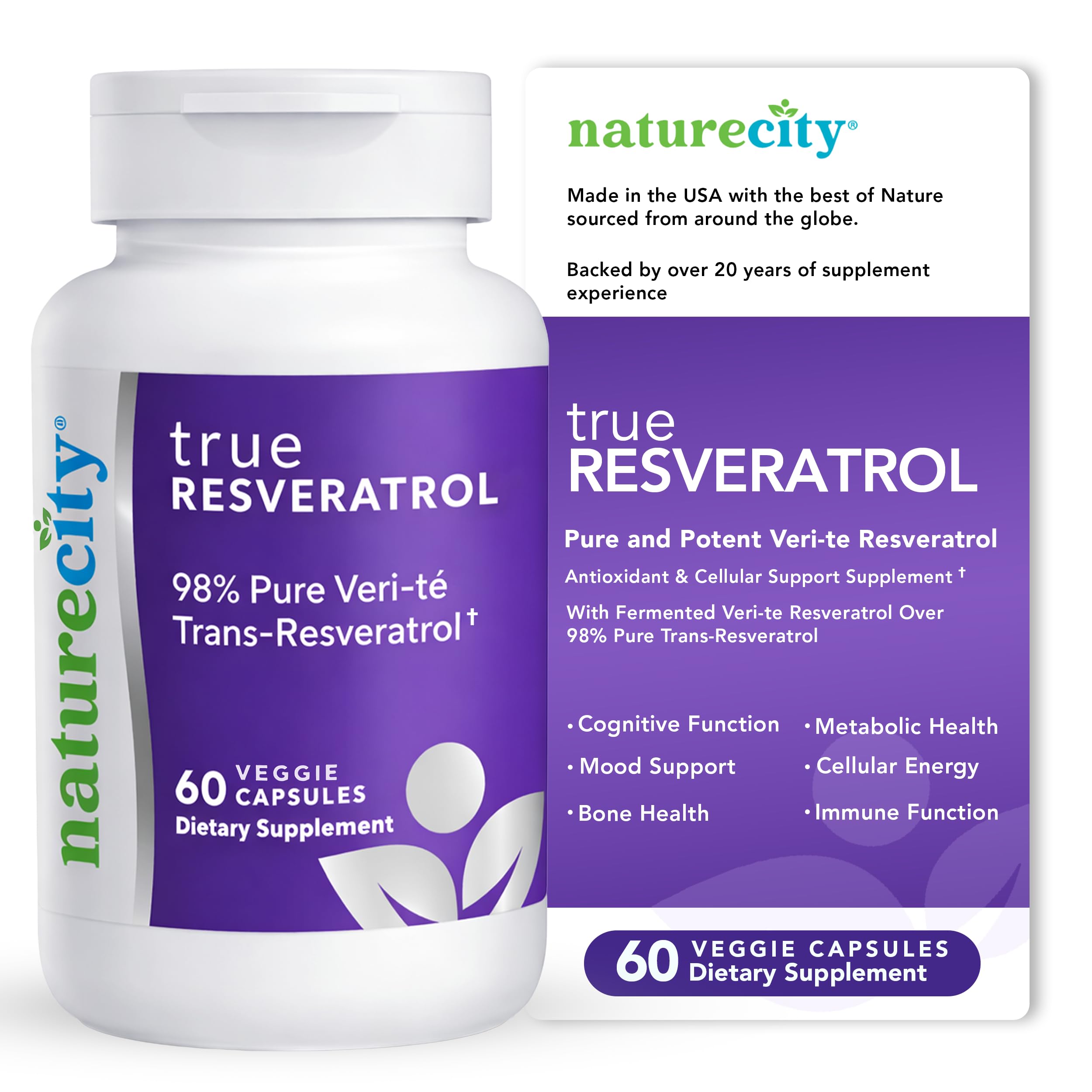 NatureCity TrueResveratrol supplement bottle front view