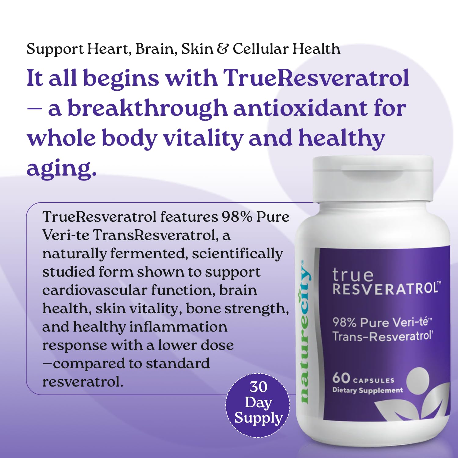NatureCity TrueResveratrol supplement bottle side view