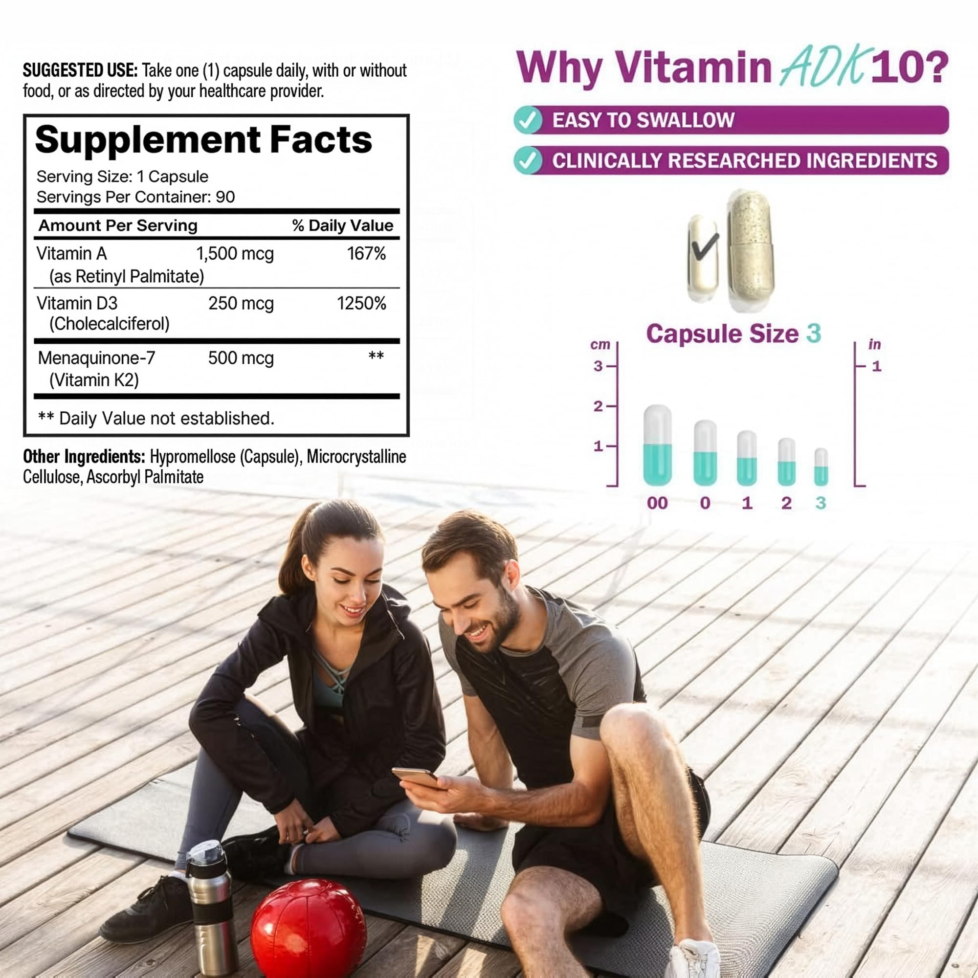 NatureGenX ADK 10 Vitamin D3 K2 A Supplement bottle with capsules