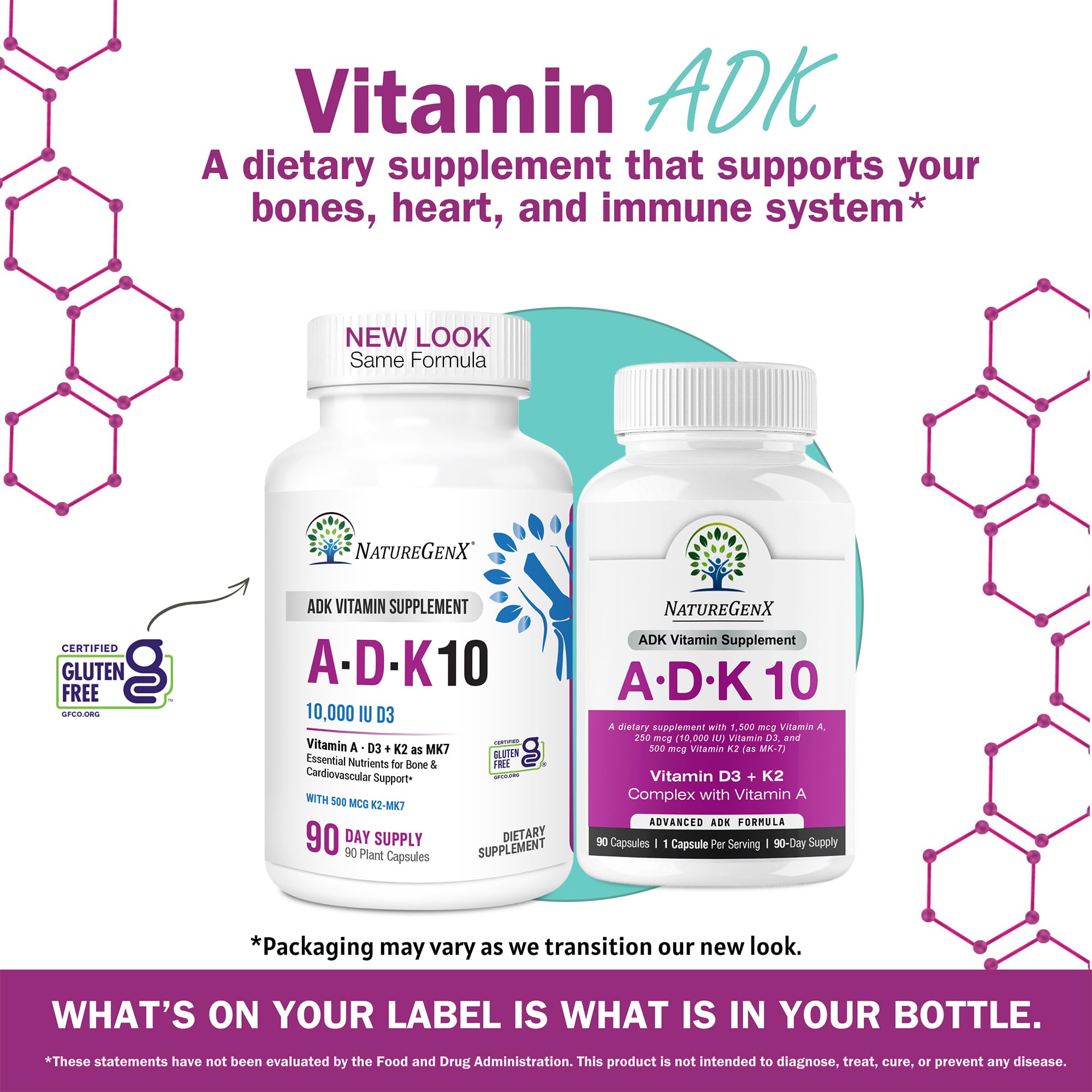 NatureGenX ADK 10 Vitamin D3 K2 A Supplement capsule size comparison