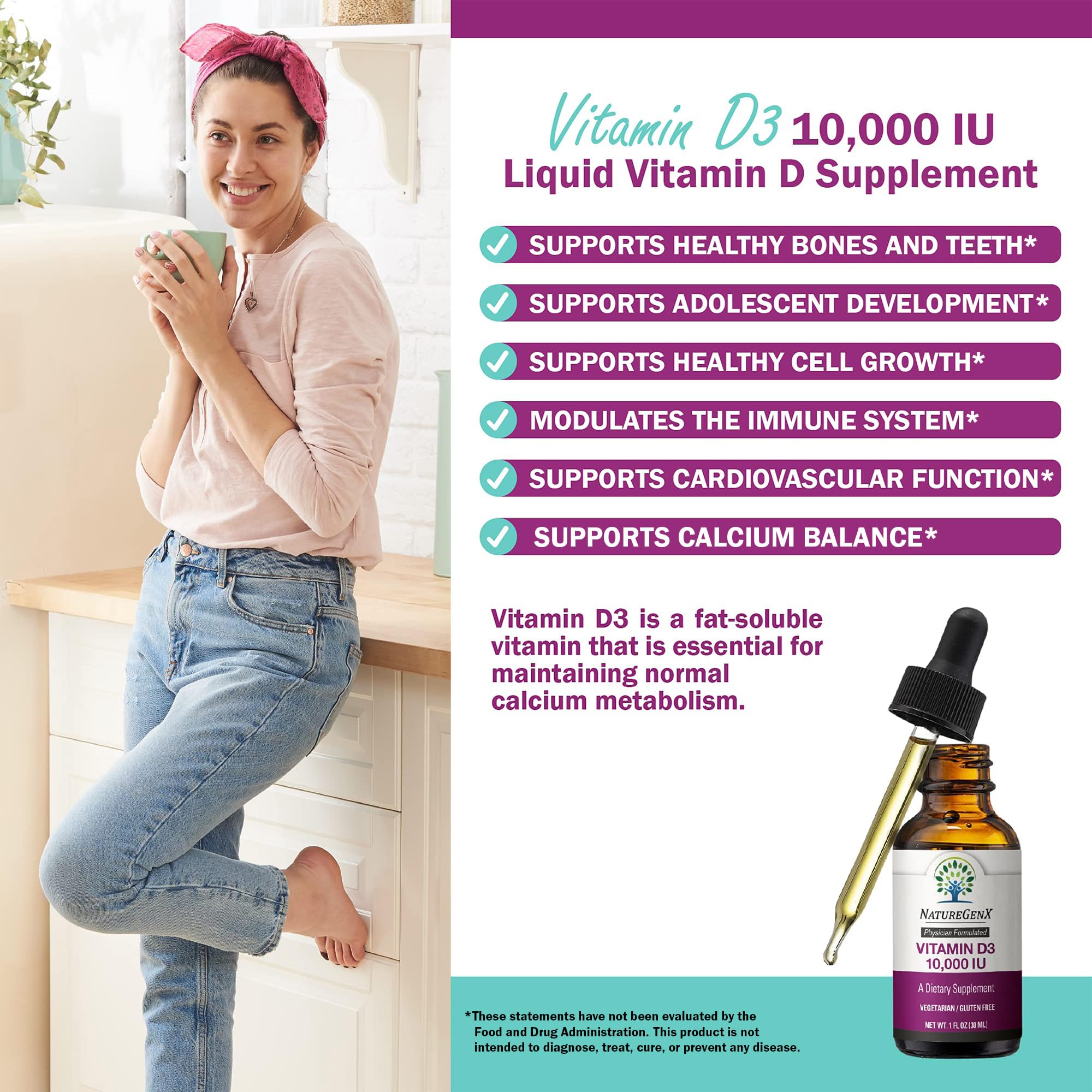 NatureGenX Liquid Vitamin D3 Drops 250mcg side view