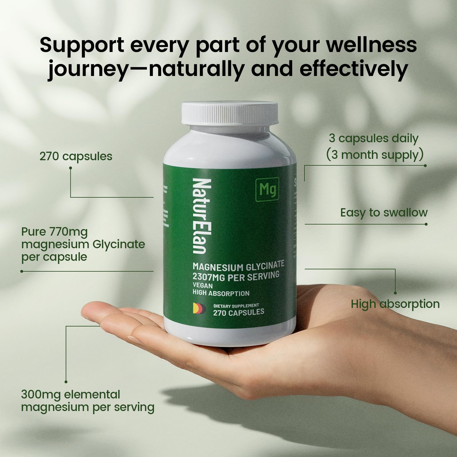 NaturElan Magnesium Glycinate 300mg Capsules close-up of capsules