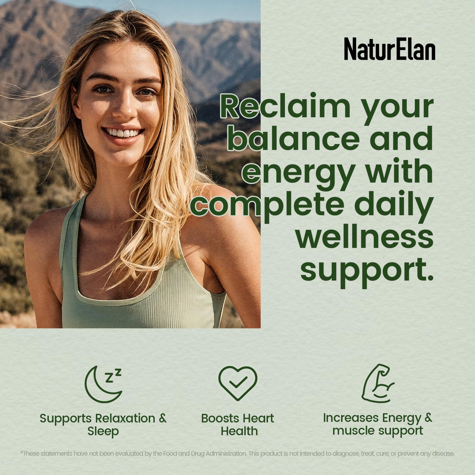 NaturElan Magnesium Glycinate 300mg Capsules on a wooden table