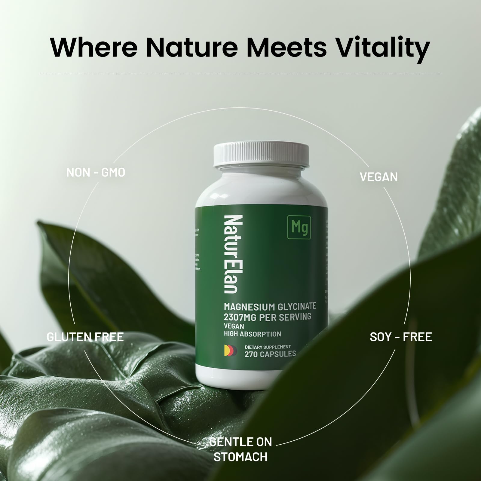 NaturElan Magnesium Glycinate 300mg Capsules opened bottle