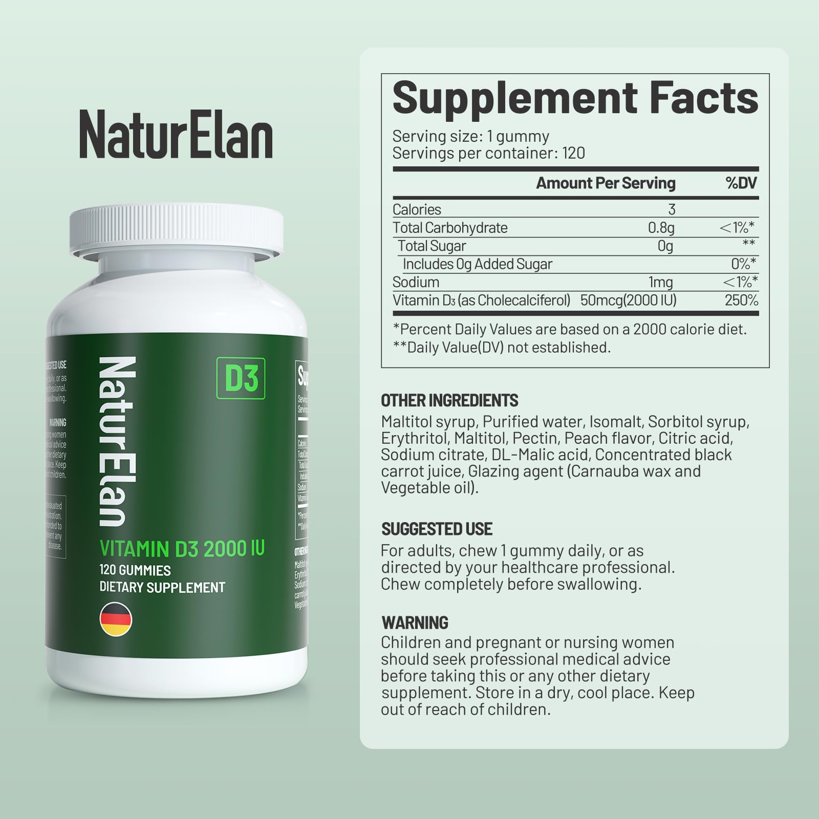 NaturElan Vitamin D3 Gummies with a measuring spoon for serving