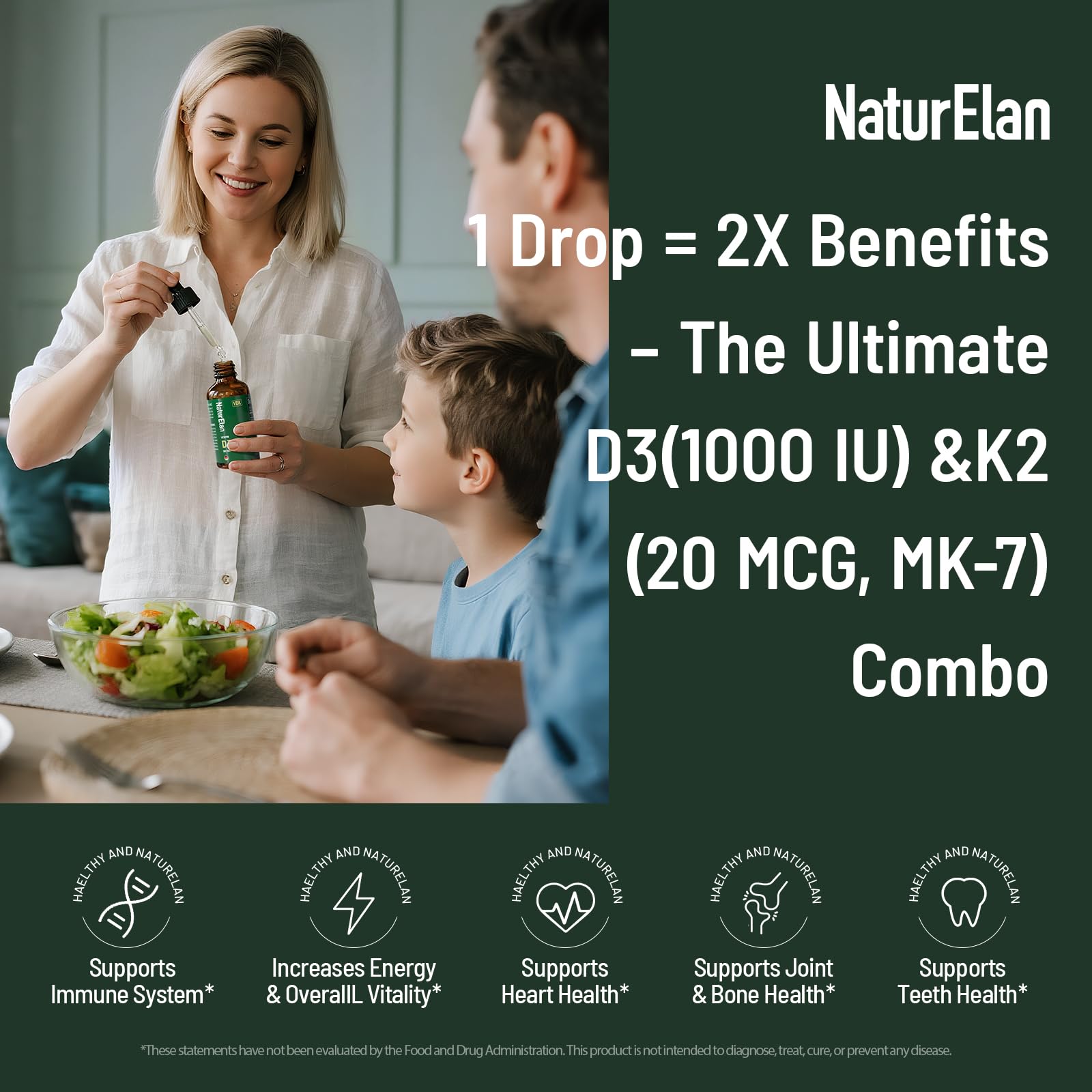NaturElan Vitamin D3 K2 Drops 1700 servings bottle side view