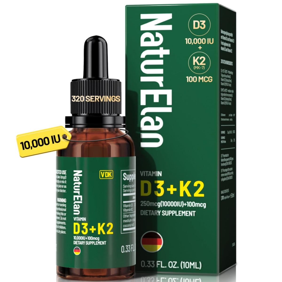 NaturElan Vitamin D3 & K2 Drops bottle front view