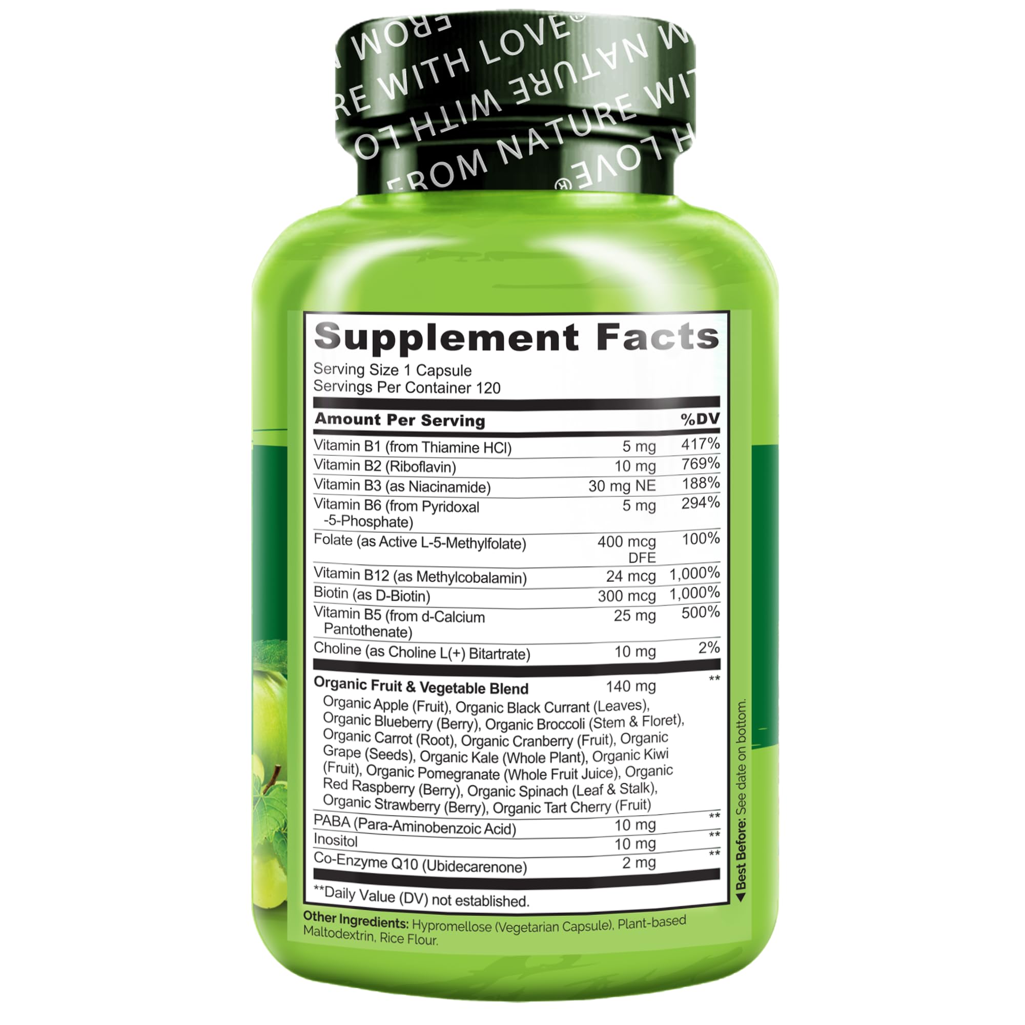 NATURELO B-Complex Complete 70g vegan capsules lifestyle shot