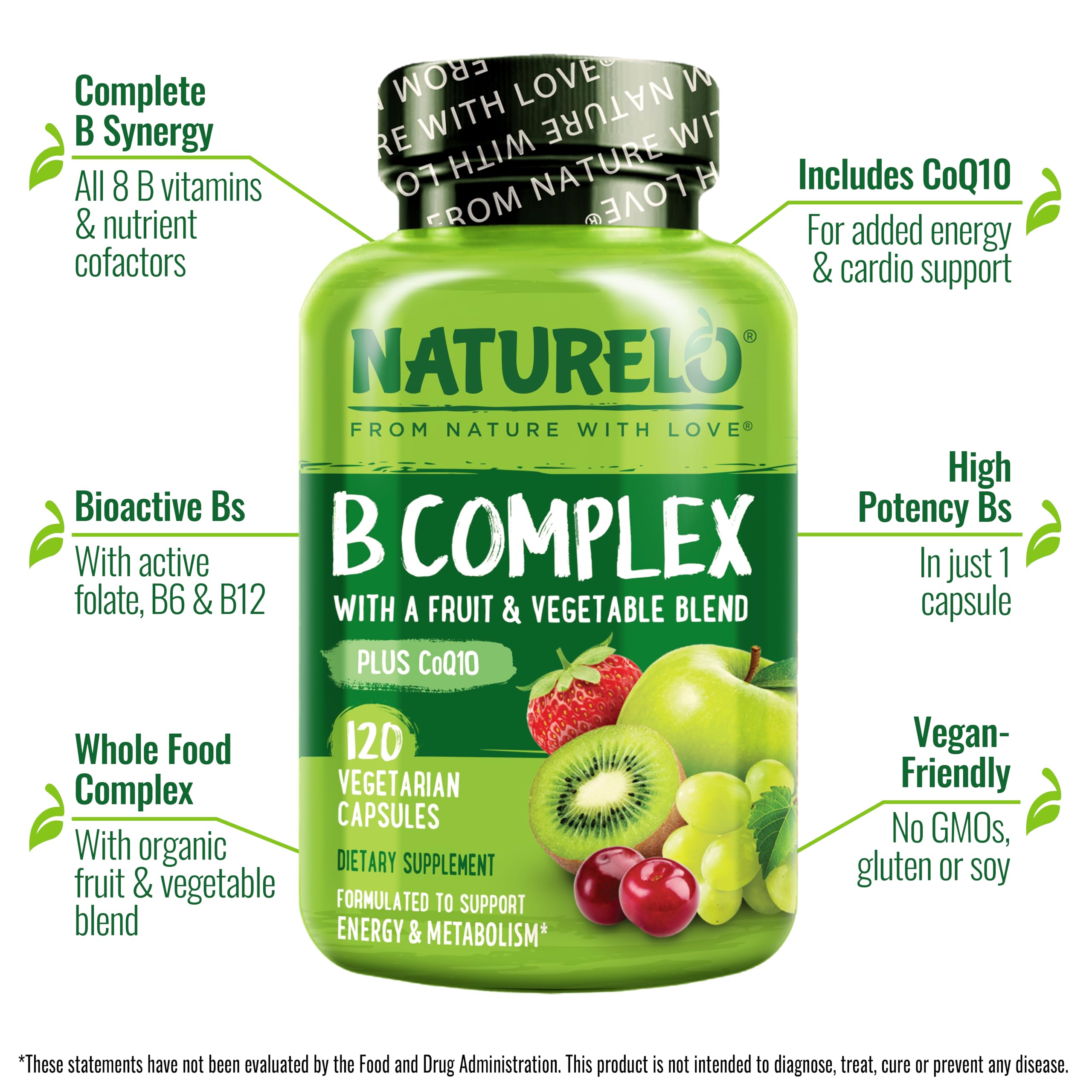 NATURELO B-Complex Complete vegan capsules on a wooden surface