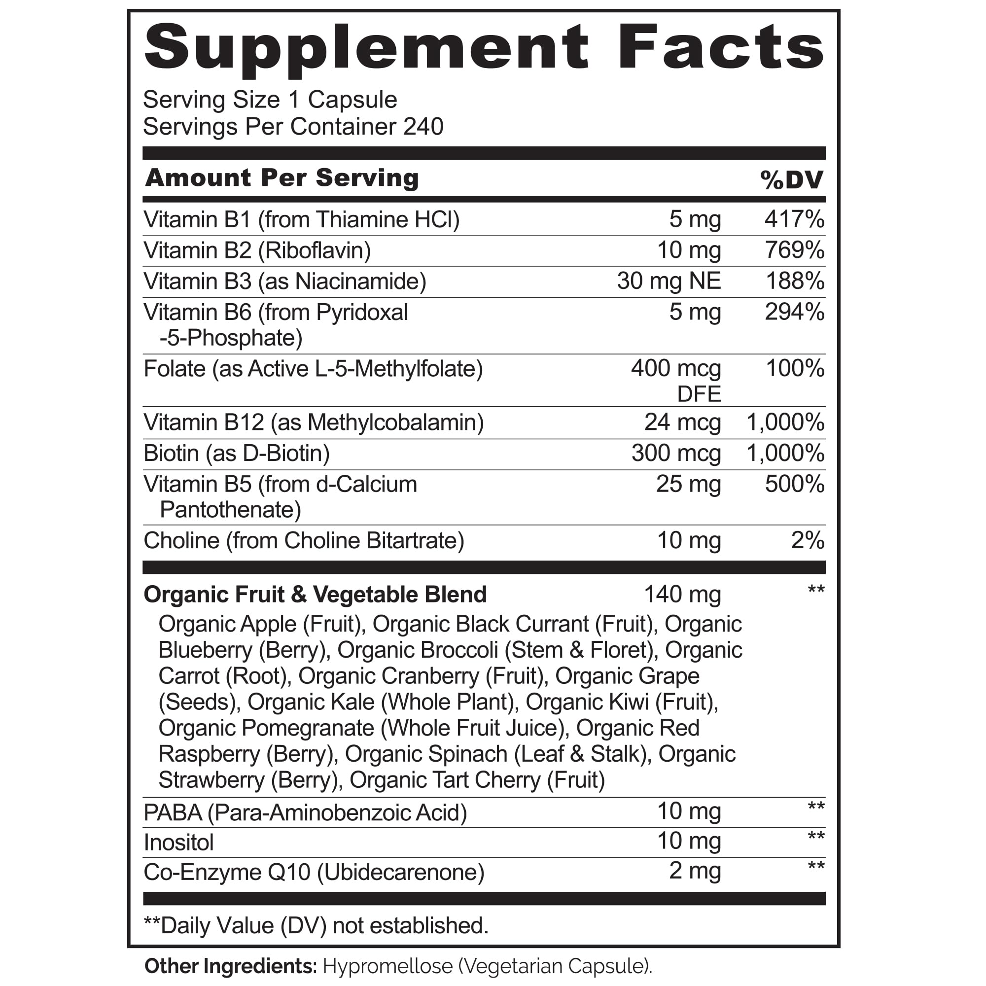 NATURELO B-Complex Complete Vitamin Supplement 60 Capsules back view