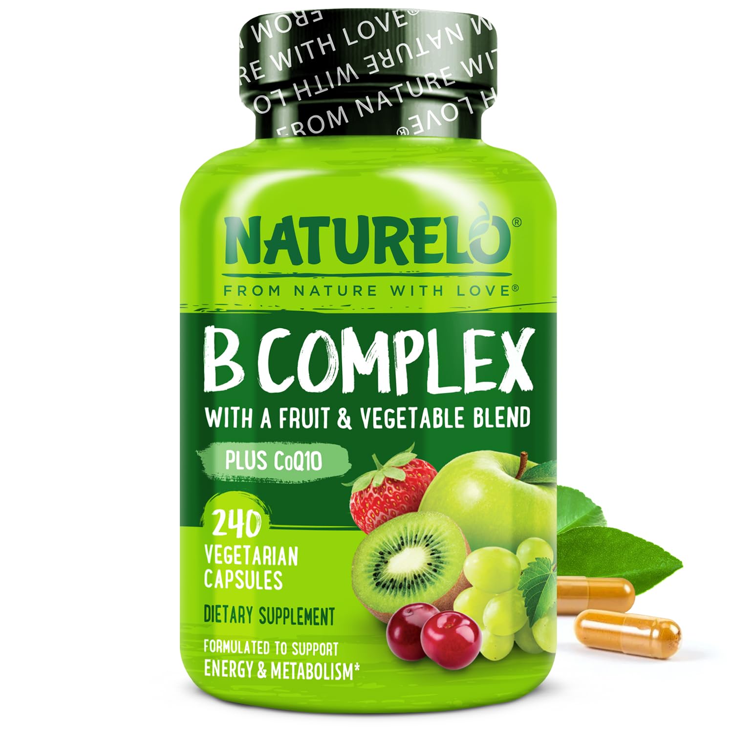 NATURELO B-Complex Complete Vitamin Supplement 60 Capsules front view