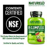 NATURELO B-Complex Complete Vitamin Supplement 60 Capsules label close-up