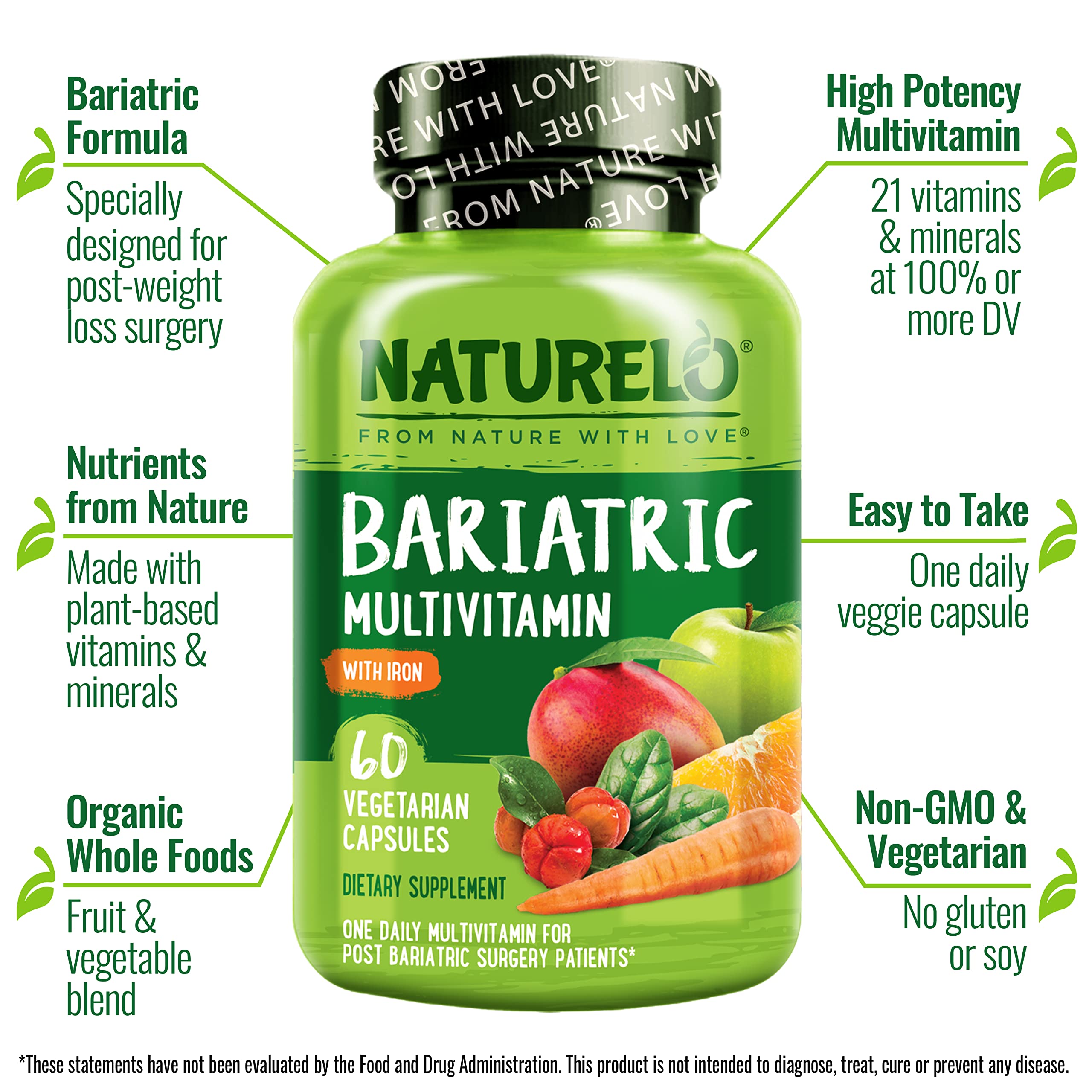 NATURELO Bariatric Multivitamins 30 Capsules side view