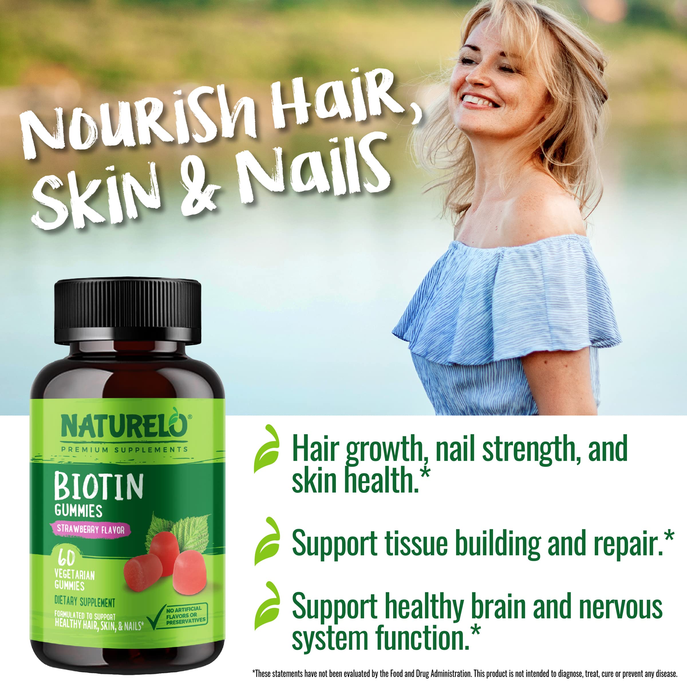 NATURELO Biotin Gummies ingredients list on the packaging