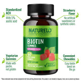 NATURELO Biotin Gummies packaging with natural strawberry flavour