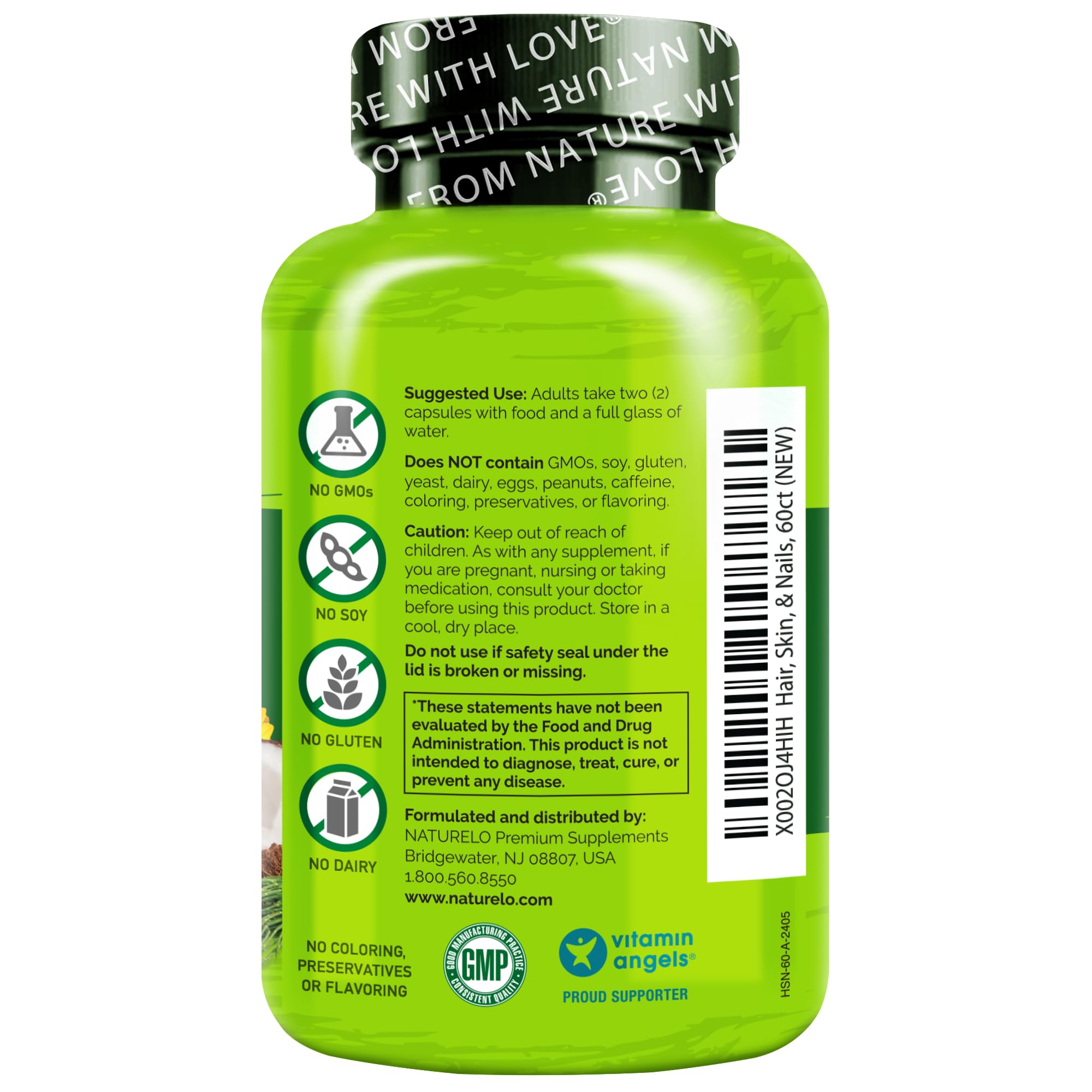 NATURELO Biotin Hair, Skin & Nails Vitamins 80g on a wooden table