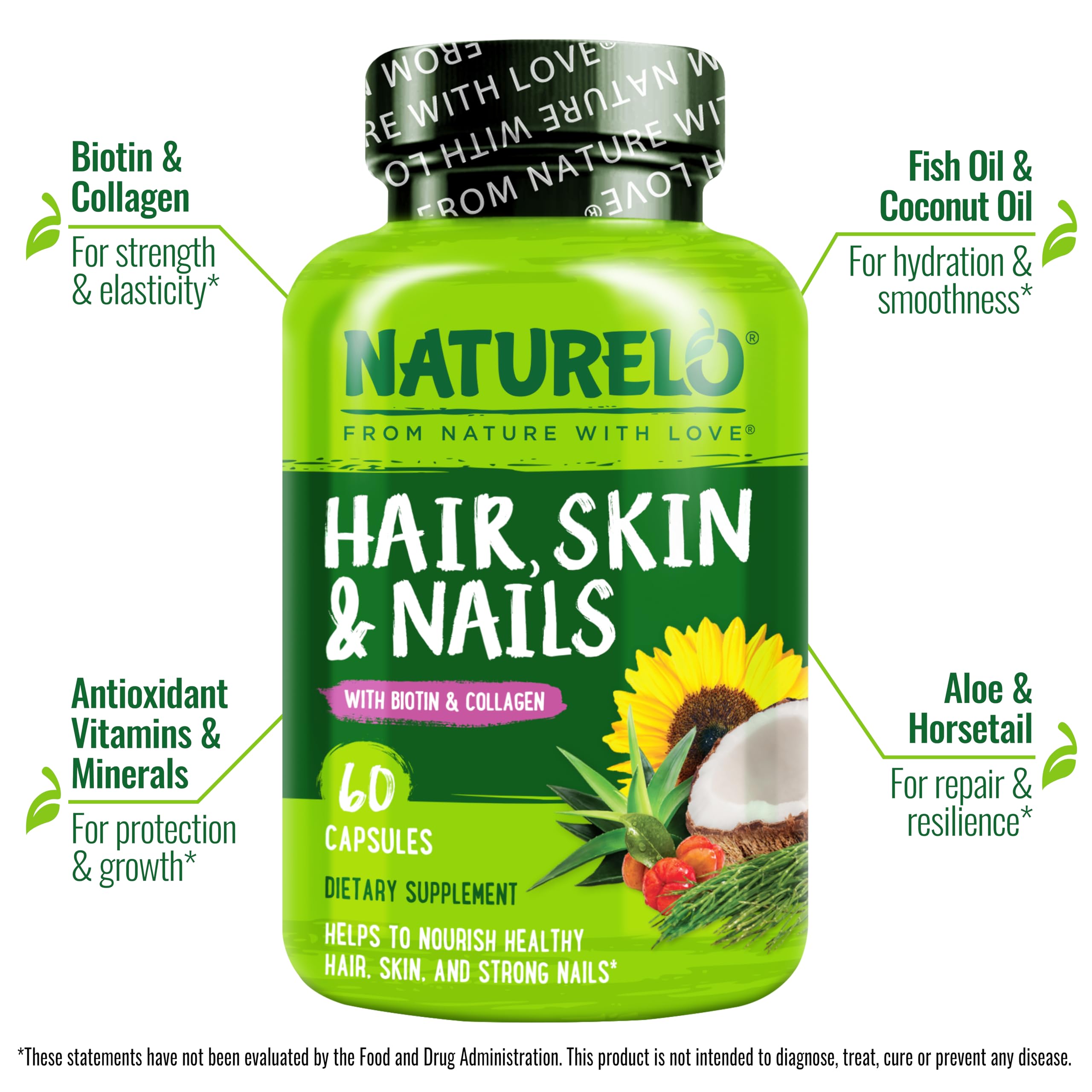 NATURELO Biotin Hair, Skin & Nails Vitamins 80g side view
