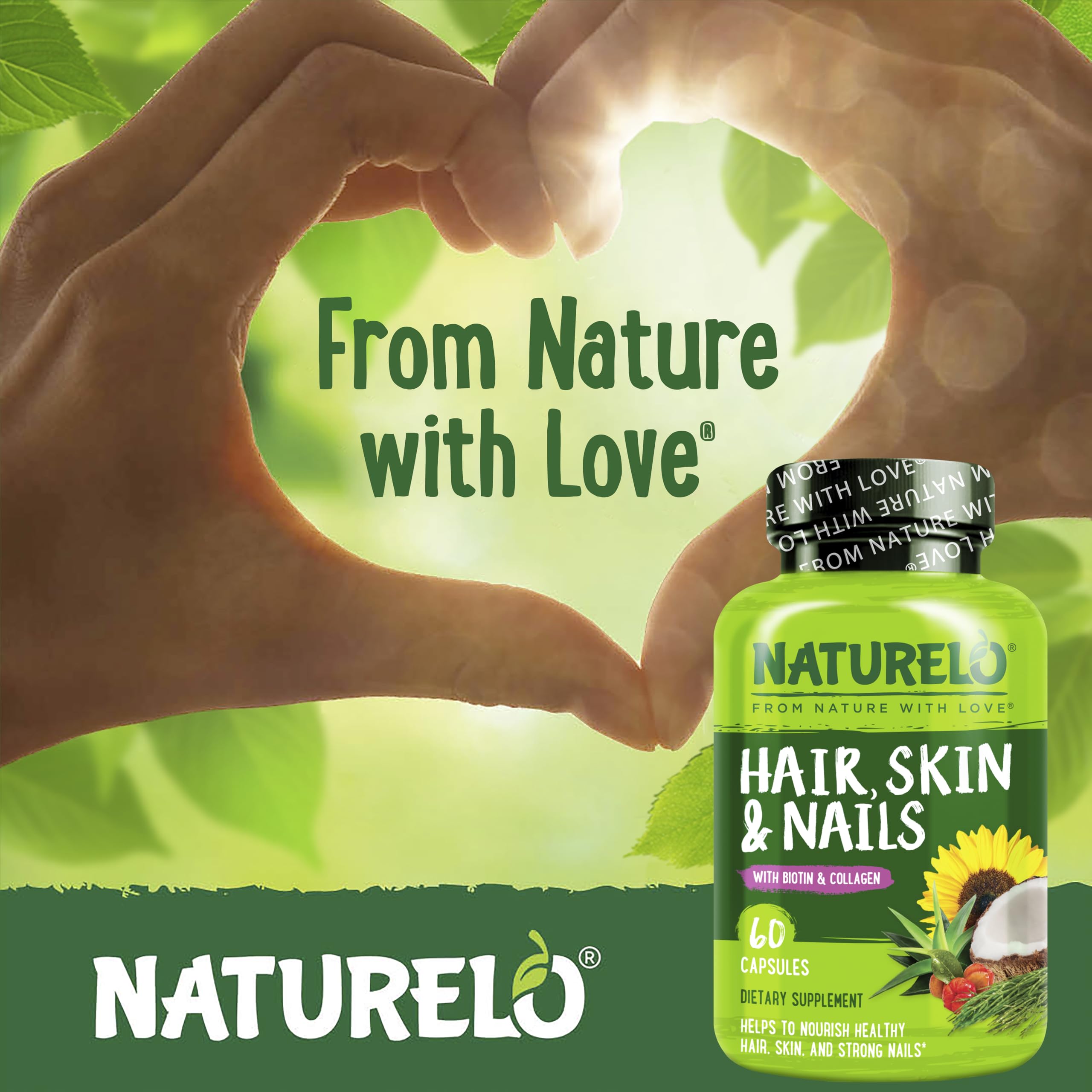 NATURELO Biotin Hair, Skin & Nails Vitamins 80g with coconut oil and herbs