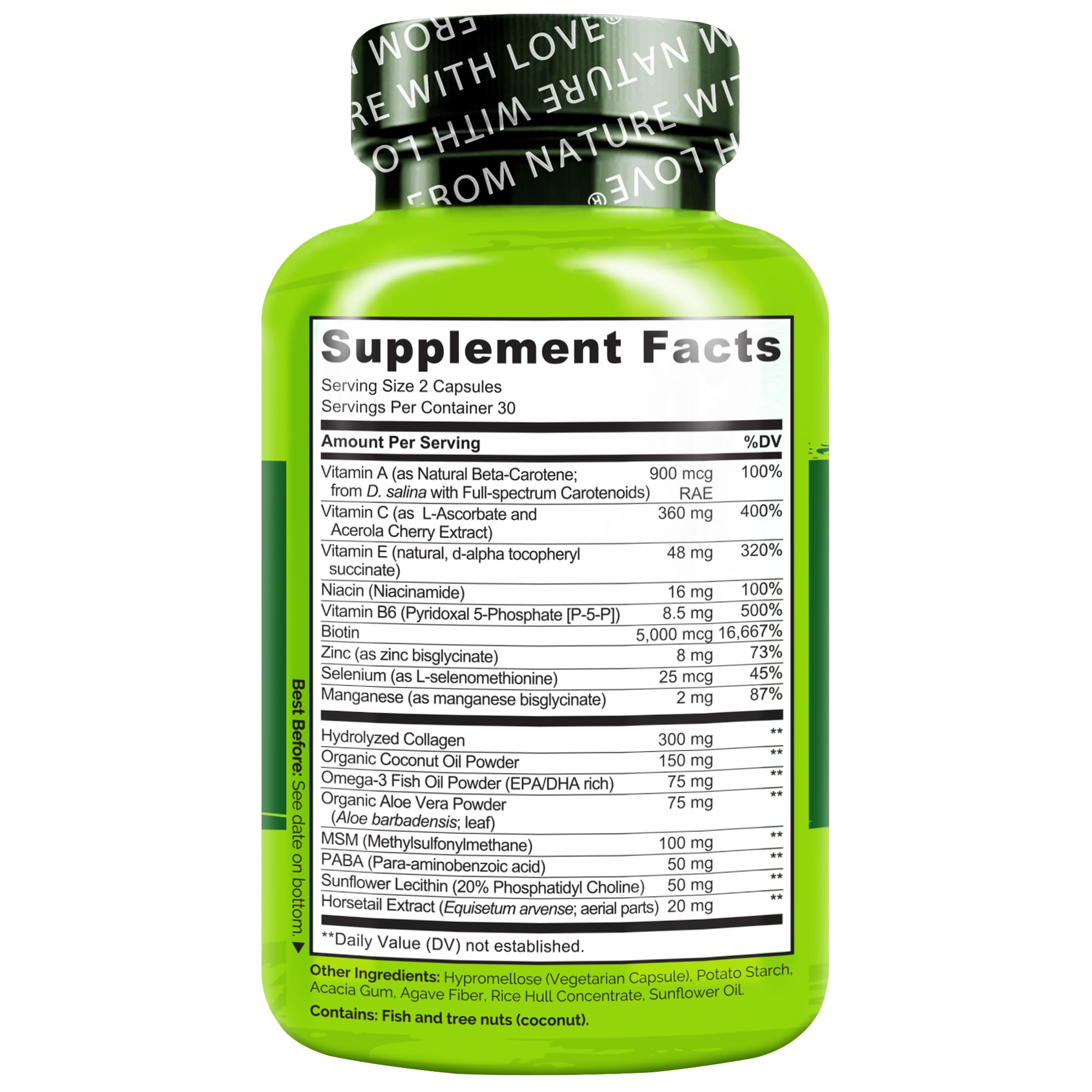 NATURELO Biotin Hair, Skin & Nails Vitamins 80g with measuring spoon