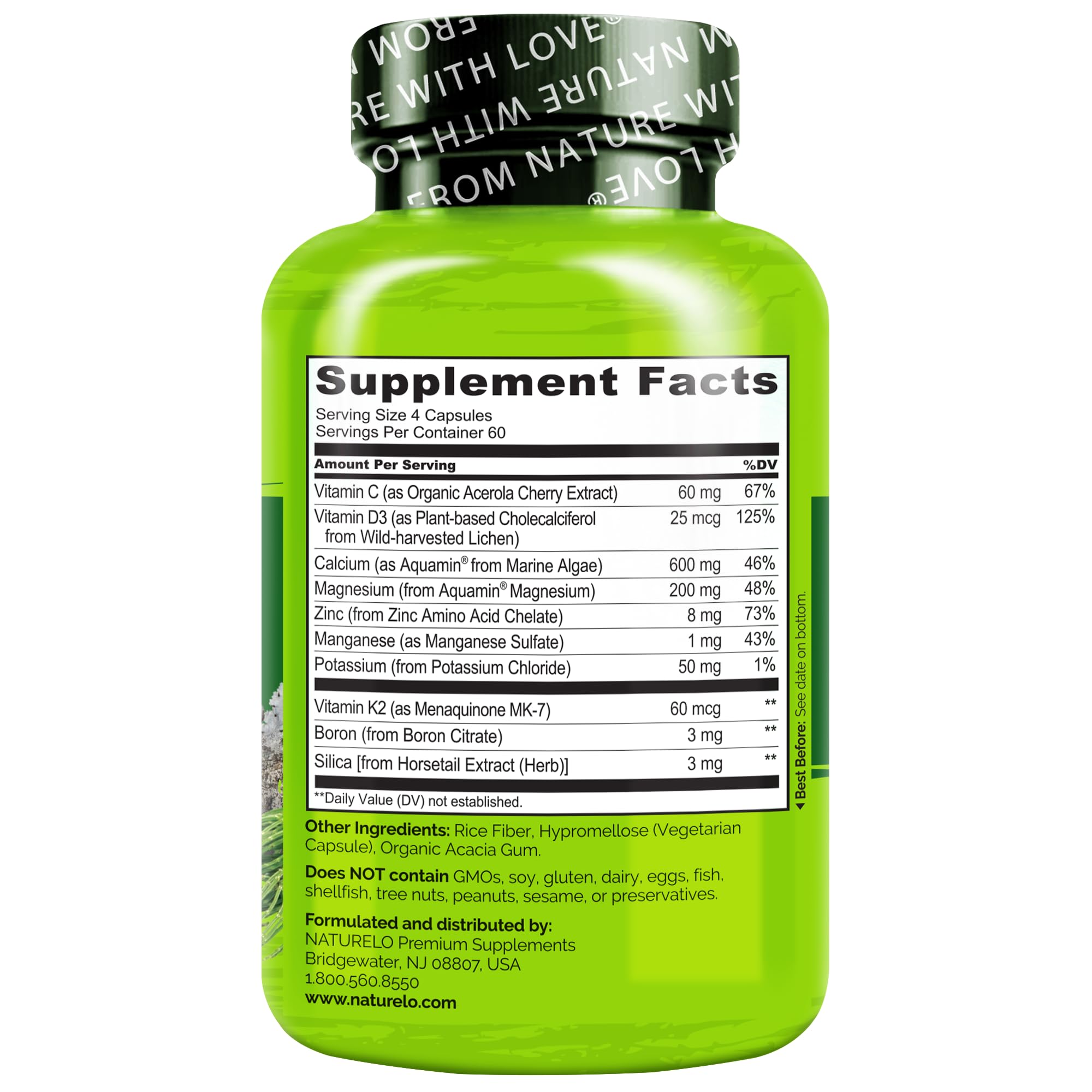 NATURELO Bone Strength supplement with a measuring spoon
