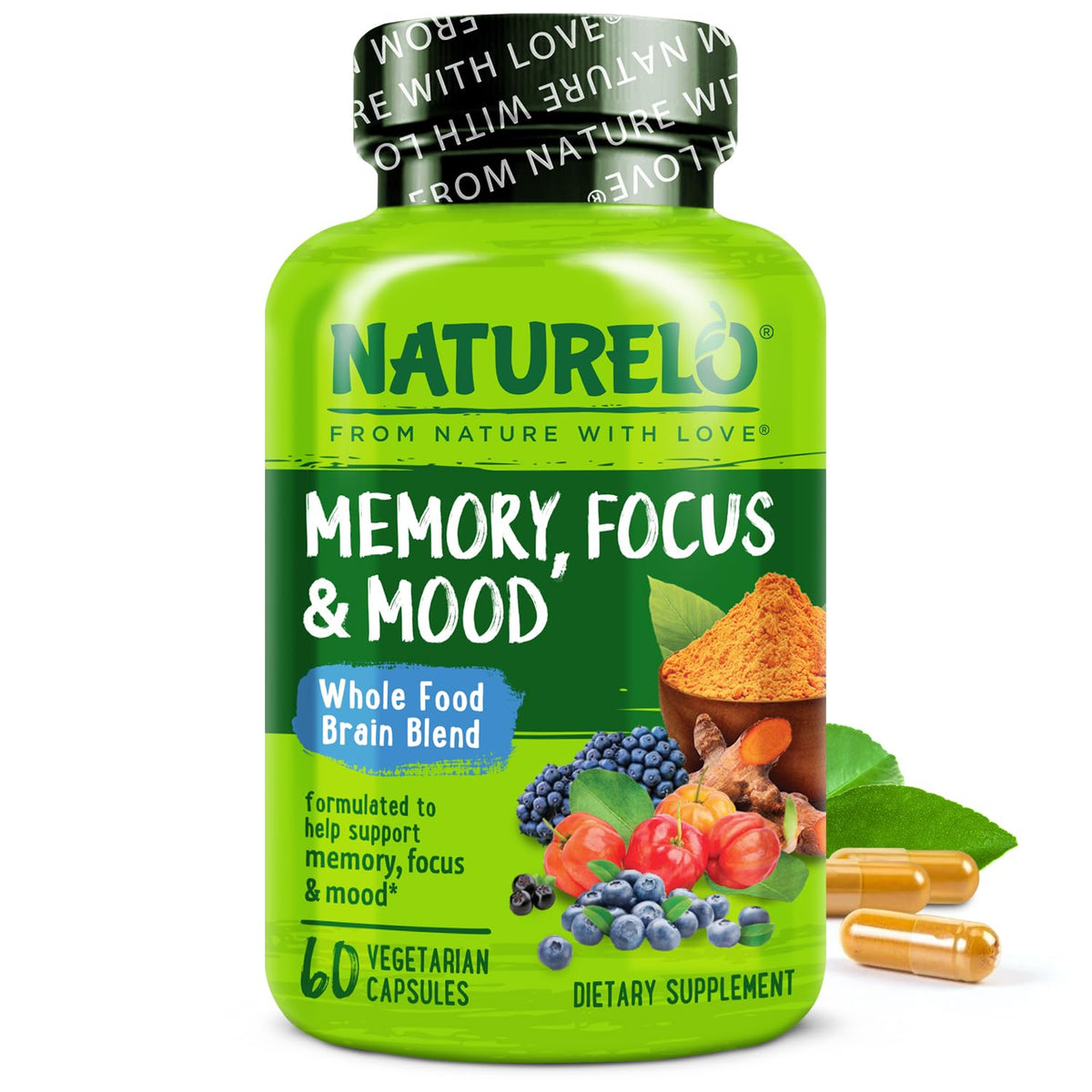 NATURELO Brain Blend Memory Supplement front view
