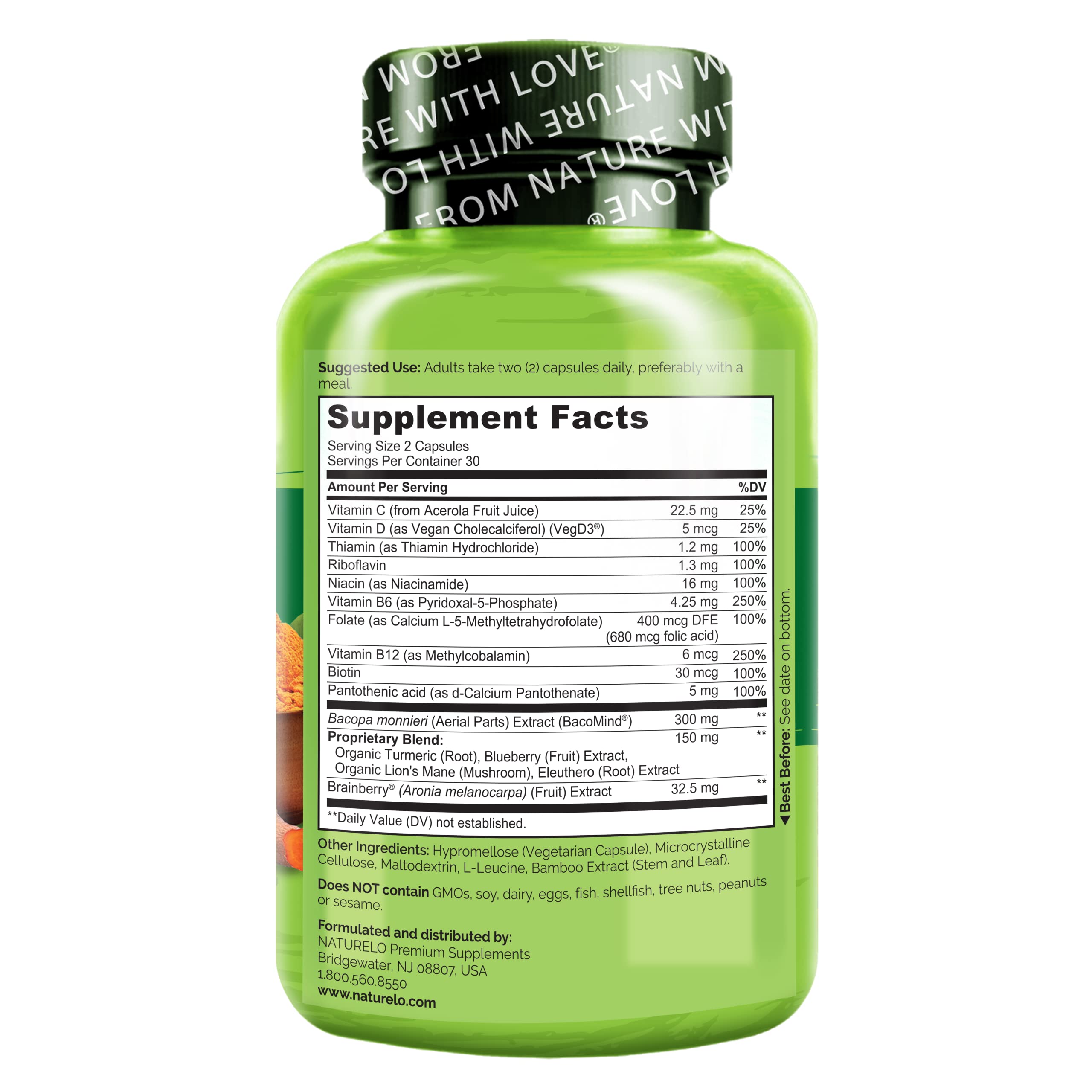 NATURELO Brain Blend Memory Supplement ingredients list