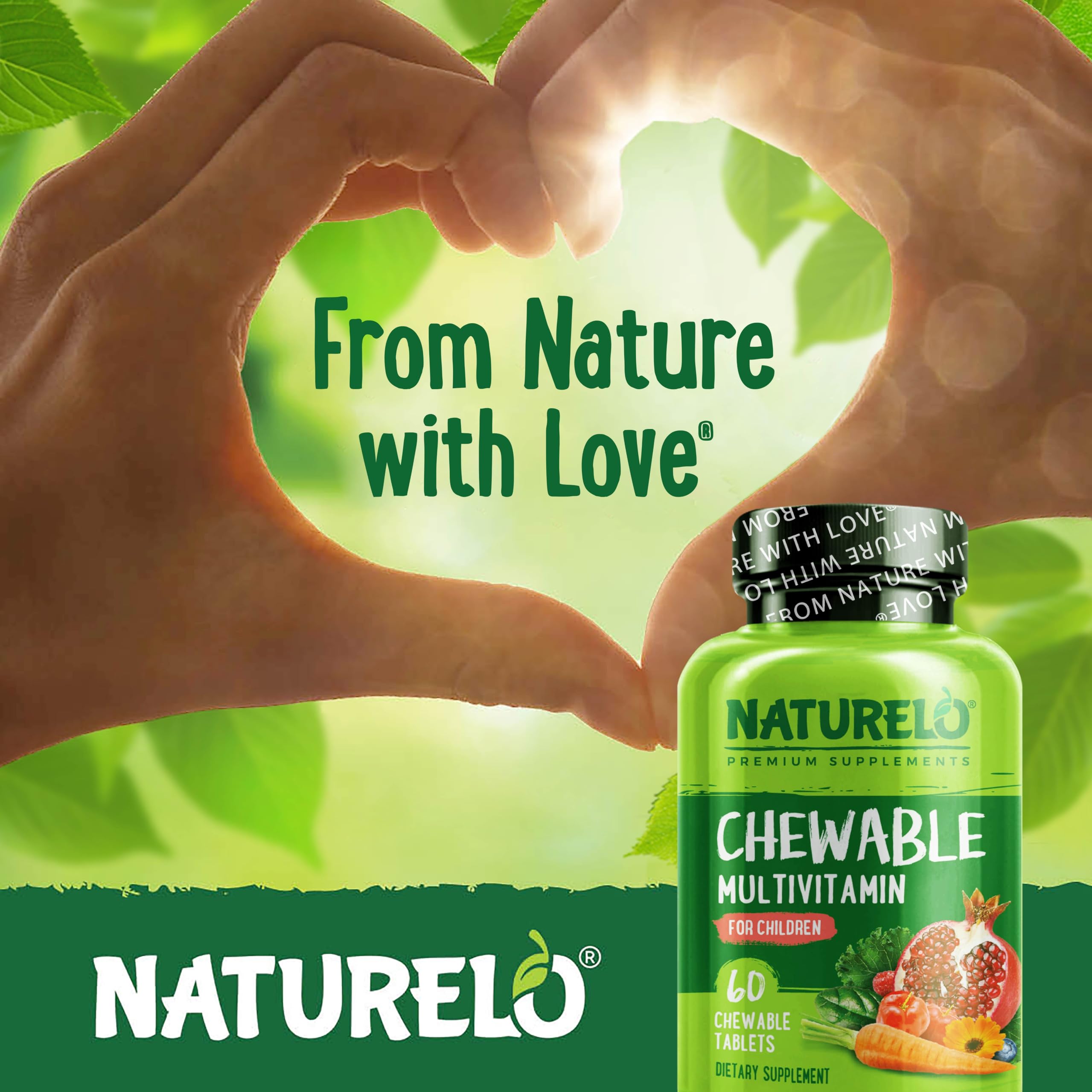 NATURELO Children's Multivitamin Chewables being held by a child