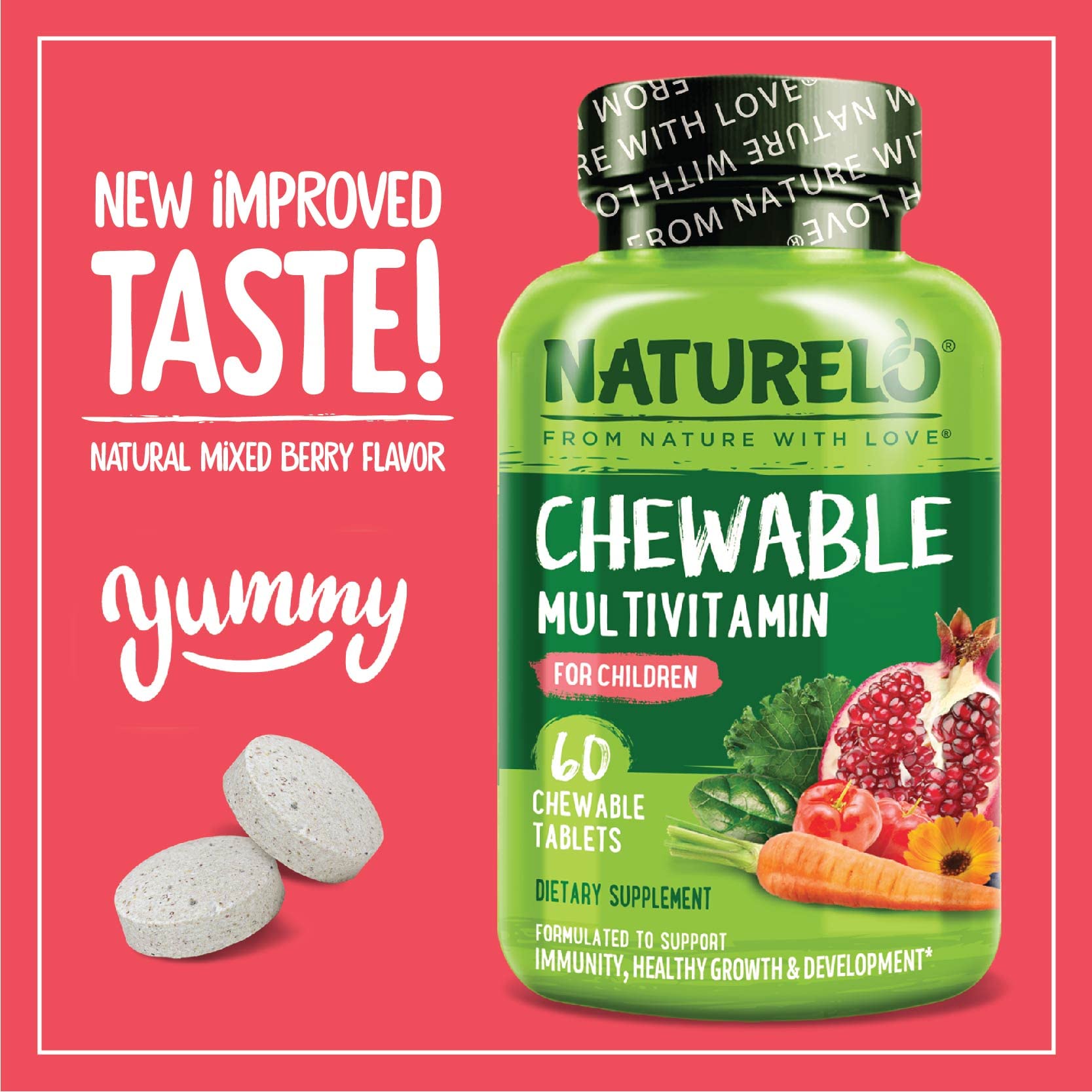 NATURELO Children's Multivitamin Chewables packaging side view