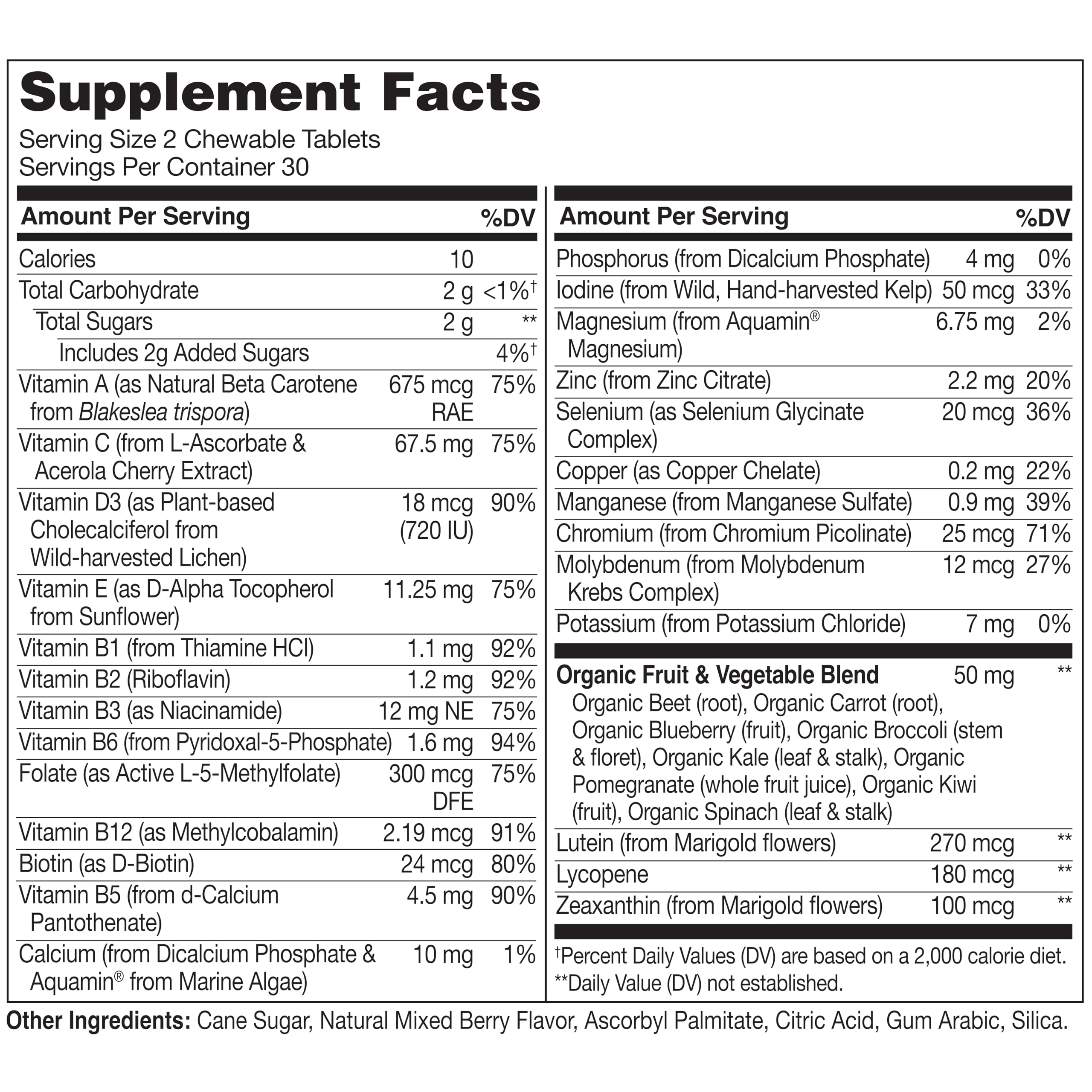 NATURELO Children's Multivitamin Chewables showing organic fruits and vegetables