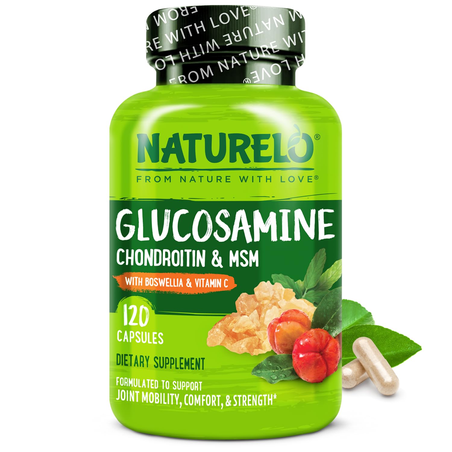 NATURELO Chondroitin Glucosamine MSM supplement bottle front view