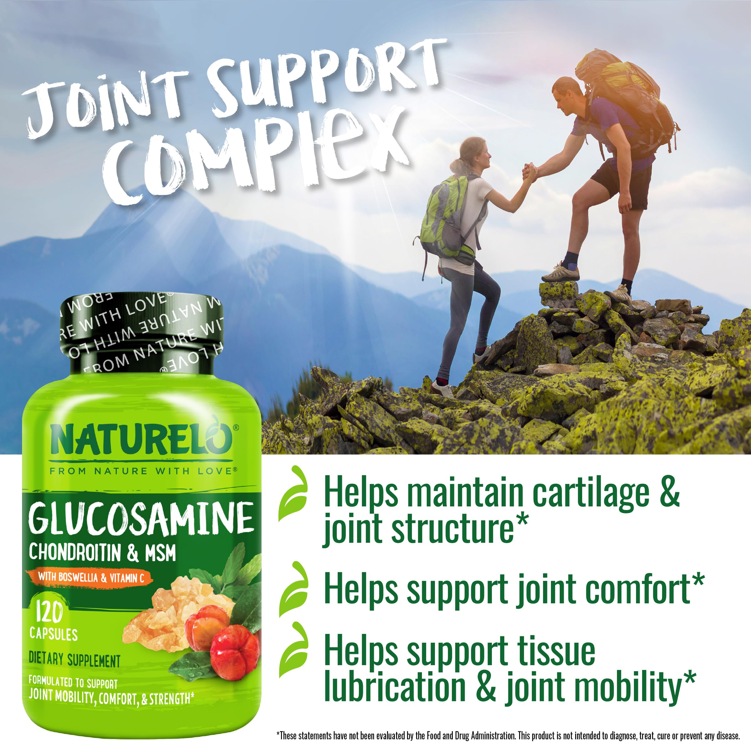 NATURELO Chondroitin Glucosamine MSM supplement capsules close-up