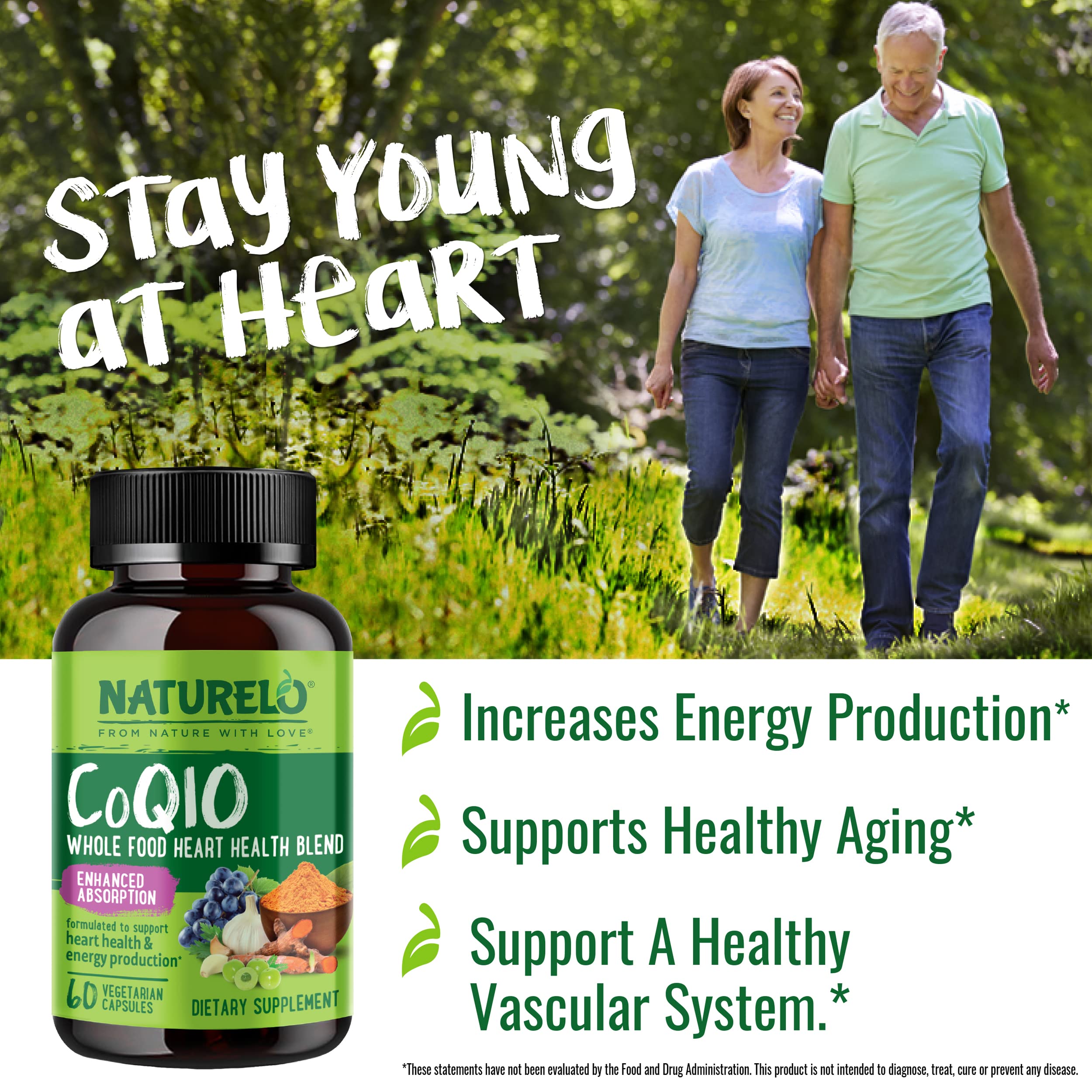 NATURELO CoQ10 Supplement 50g with a measuring spoon