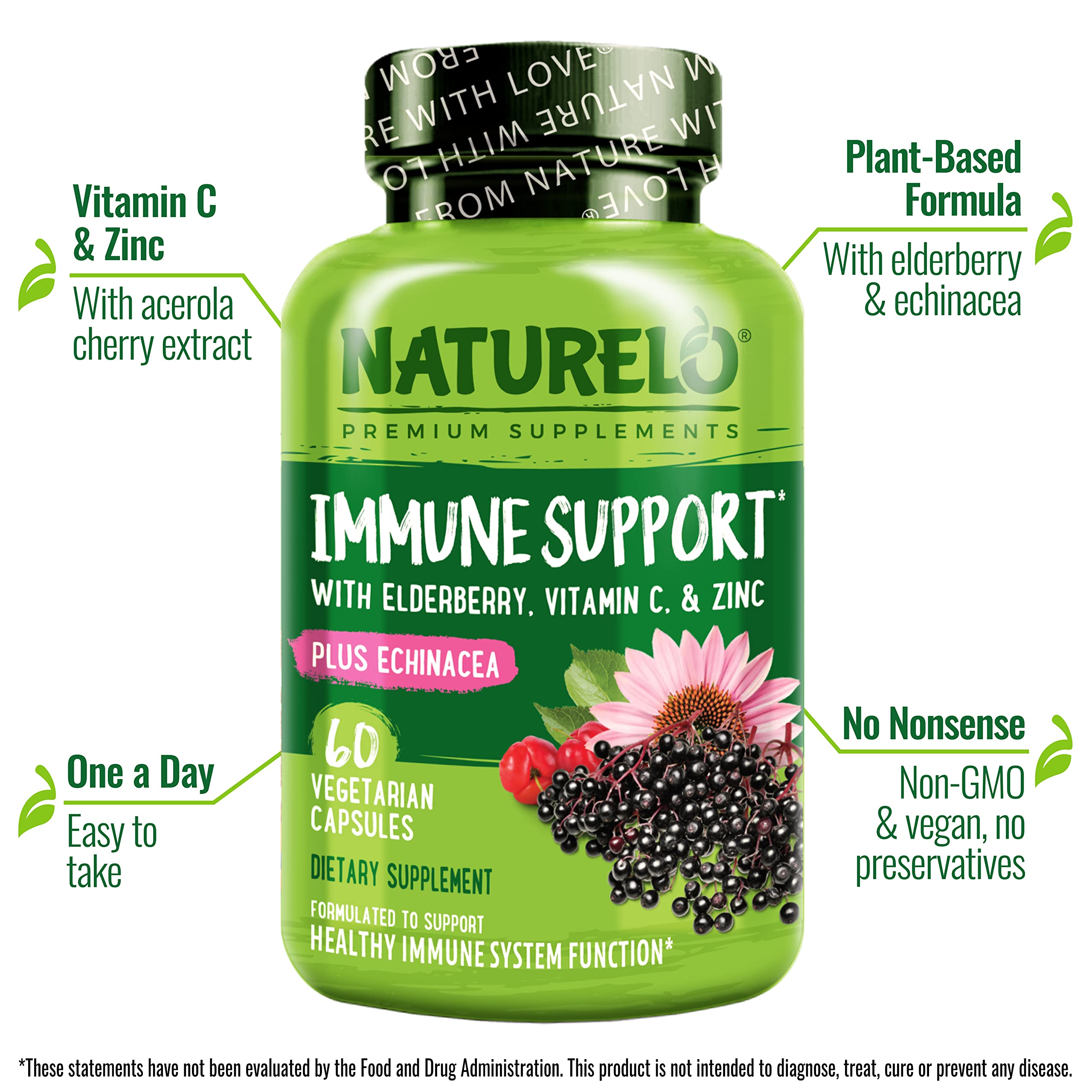 NATURELO Elderberry Supplement 350mg bottle with label