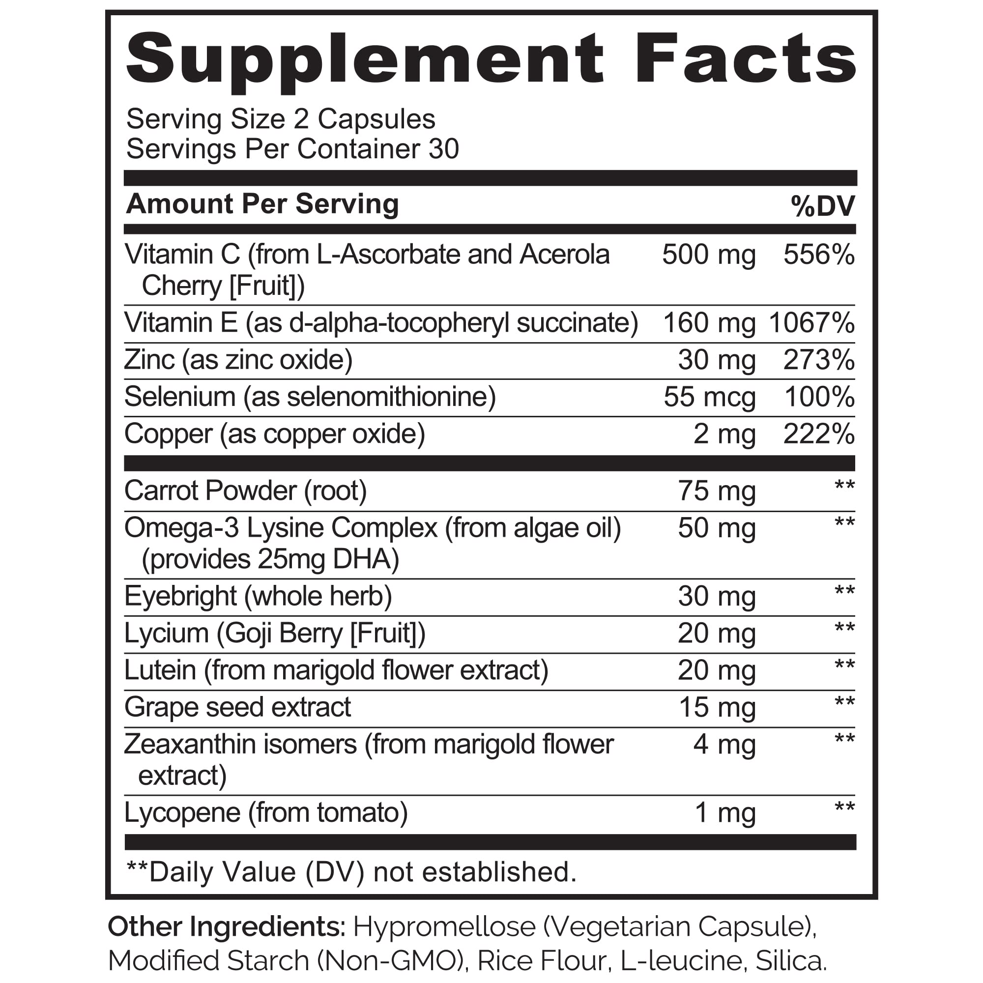 NATURELO Eye Health Formula ingredients list on packaging