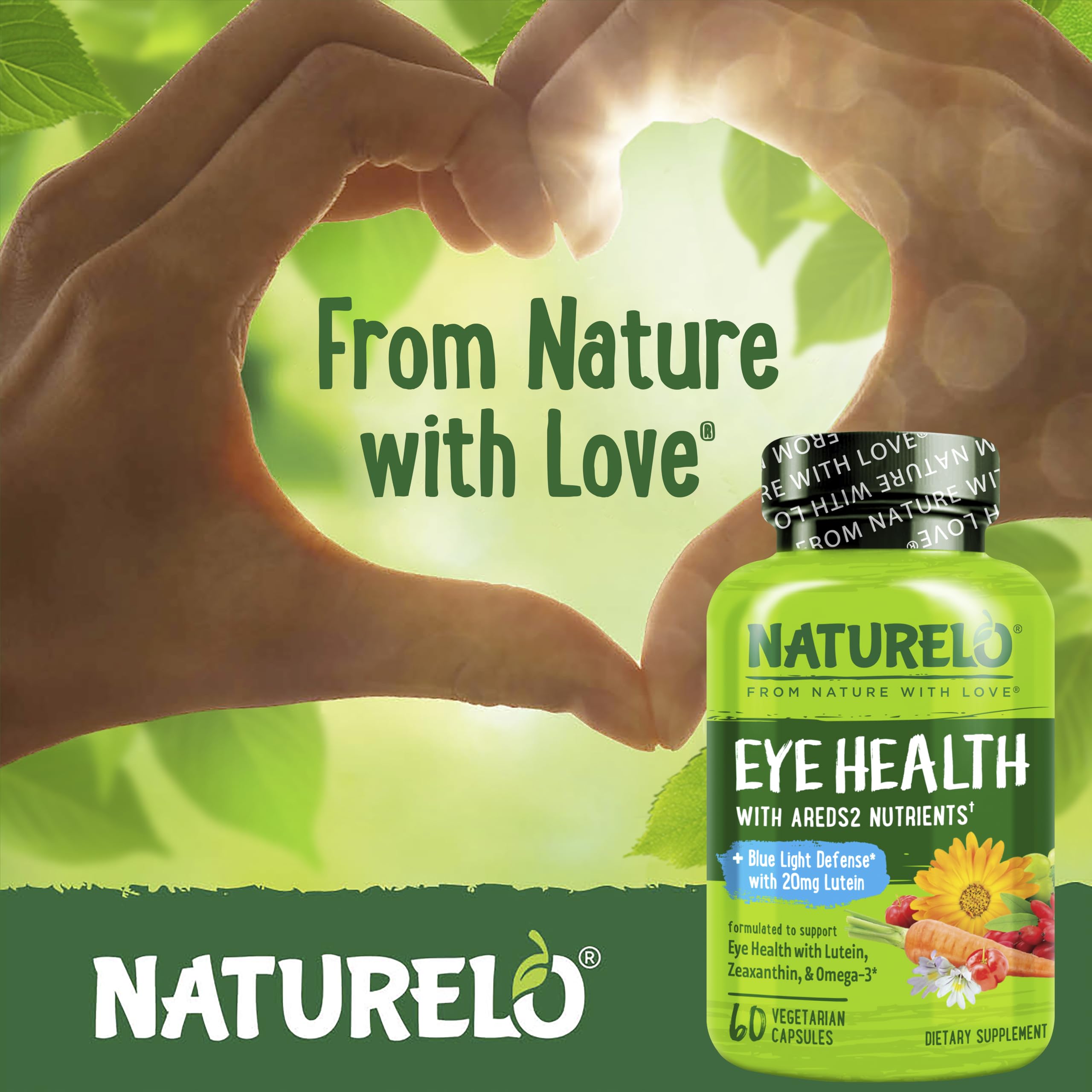 NATURELO Lutein Eye Support Supplement with a measuring spoon