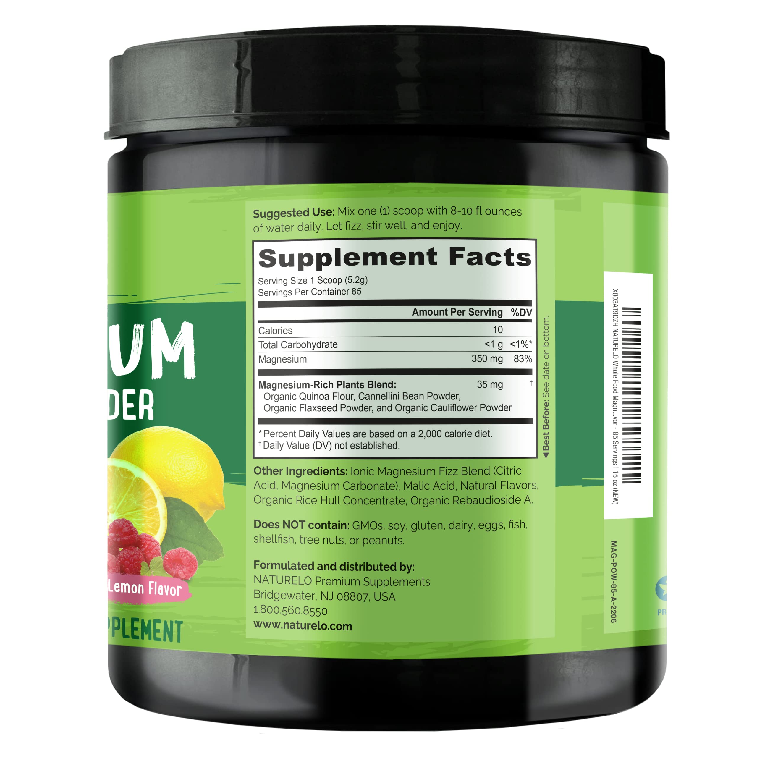 NATURELO Magnesium Citrate Powder lifestyle scene with fresh fruits