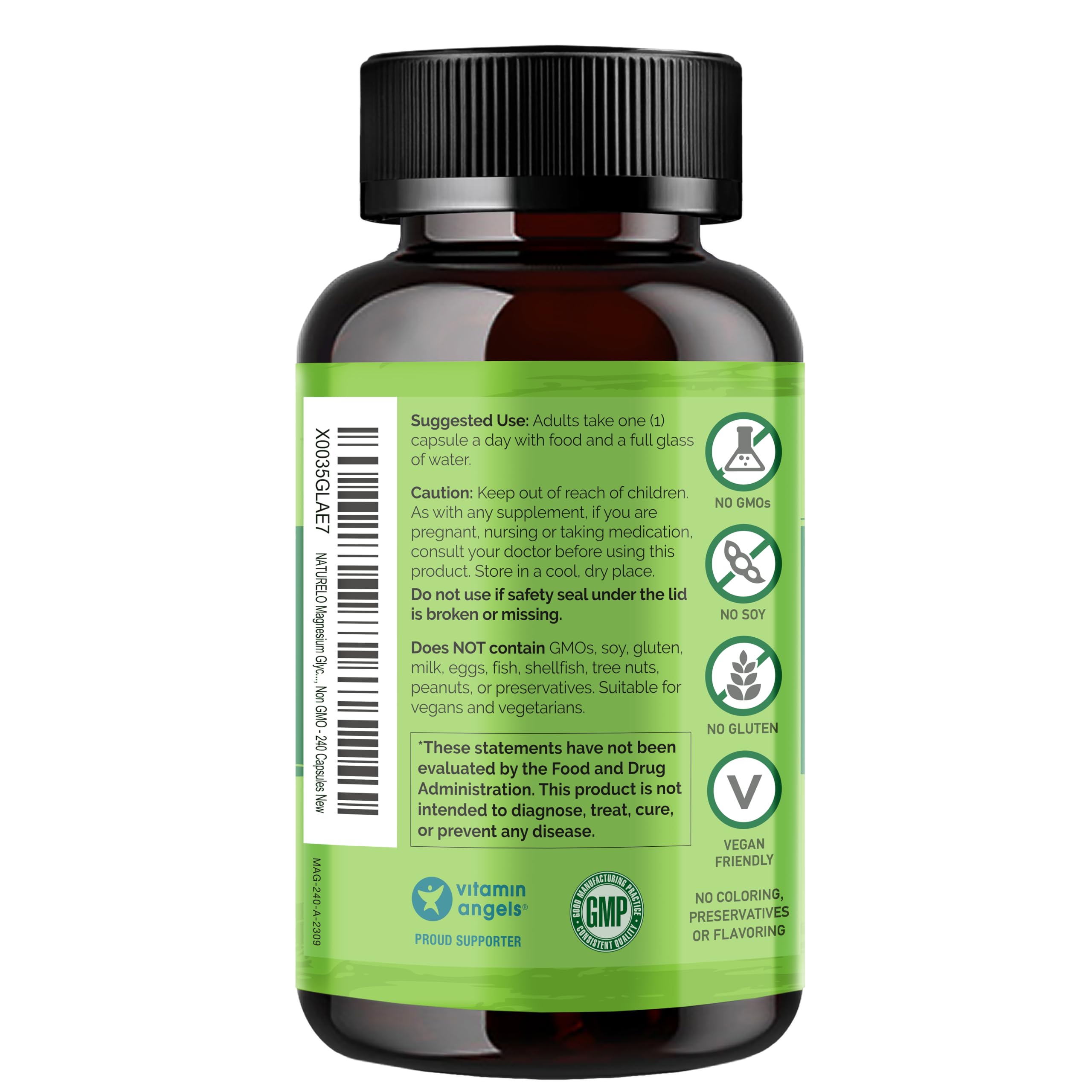 NATURELO Magnesium Glycinate Chelate 200mg on a kitchen counter
