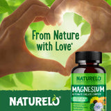 NATURELO Magnesium Glycinate Chelate 200mg supplement with organic vegetables