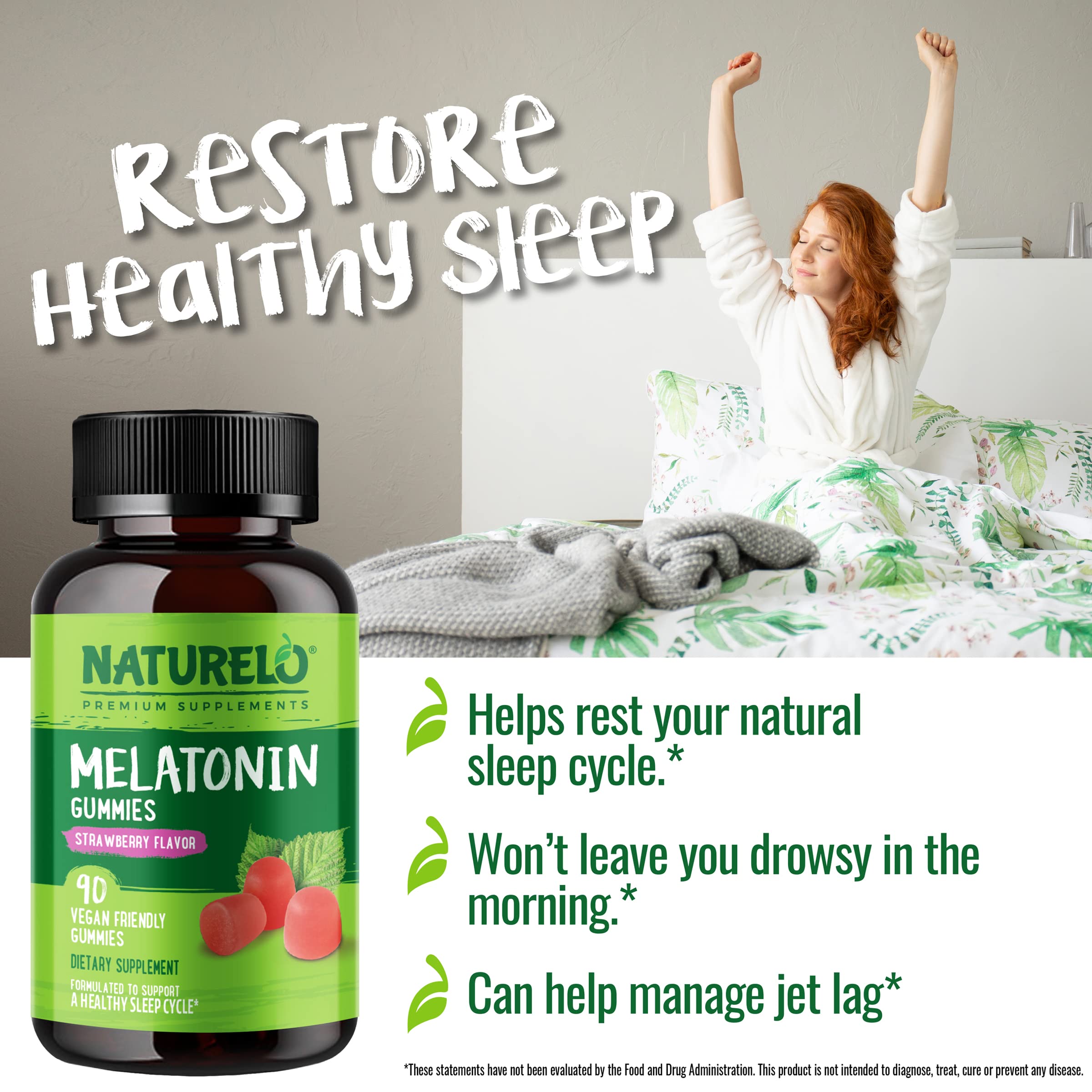 NATURELO Melatonin Gummies packaging with strawberry flavour