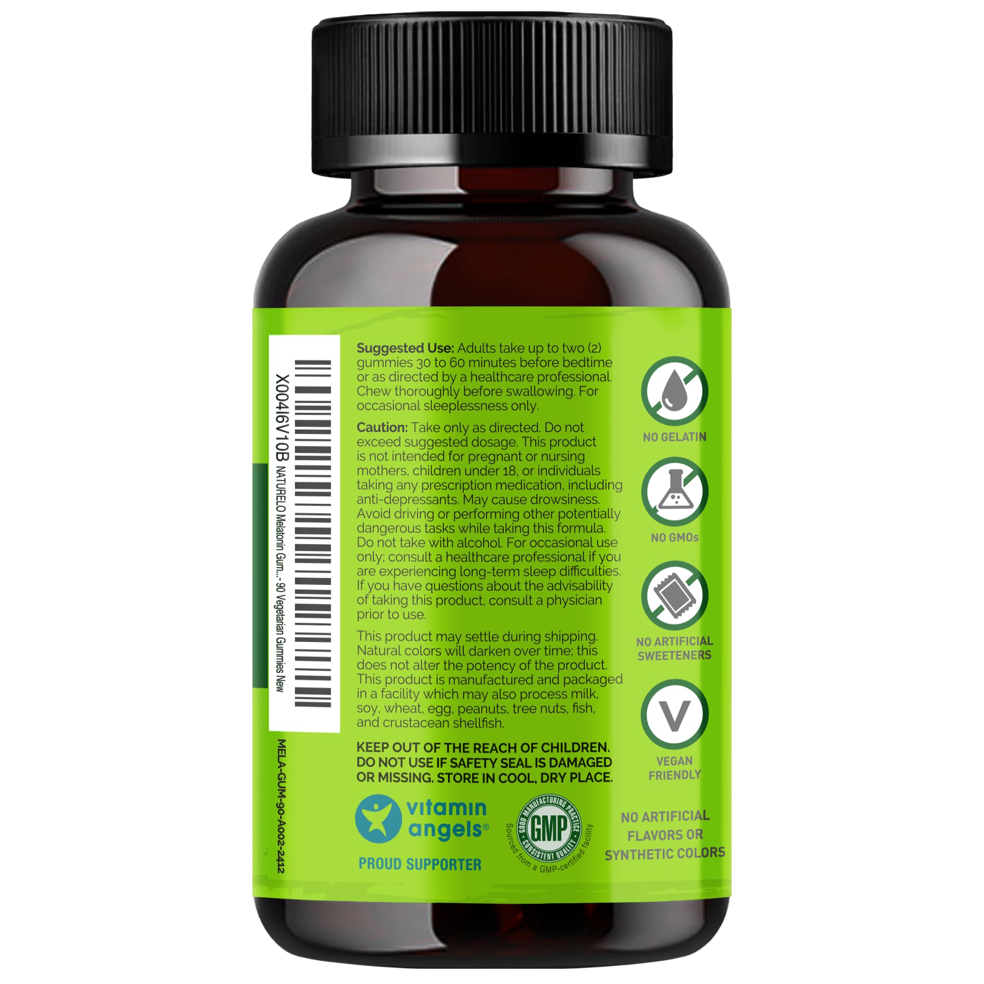 NATURELO Melatonin Gummies with a few gummies on a wooden surface